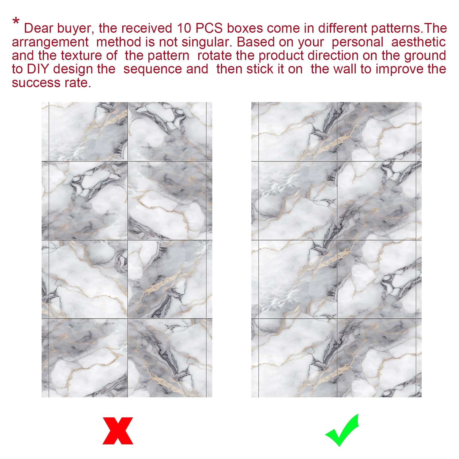 10 Pack 12×12 Inch Peel and Stick Backsplash Marble Look Wall Tiles for Kitchen
