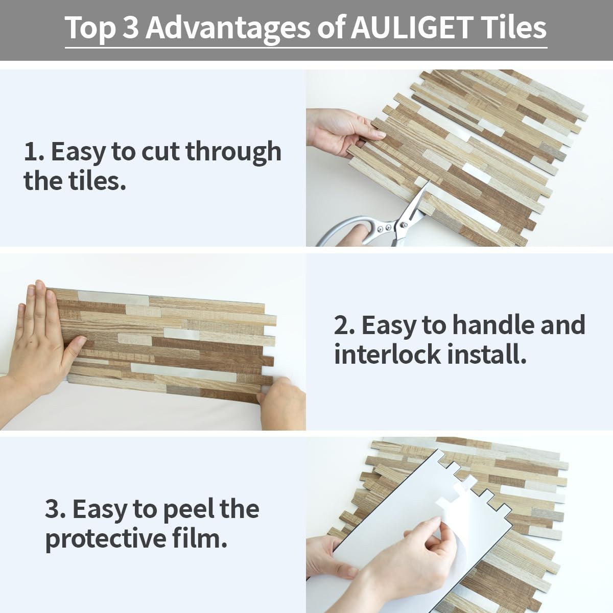 AULIGET 20 Sheets Beige & Brown Wood Peel and Stick Backsplash, PVC Mixed Met…