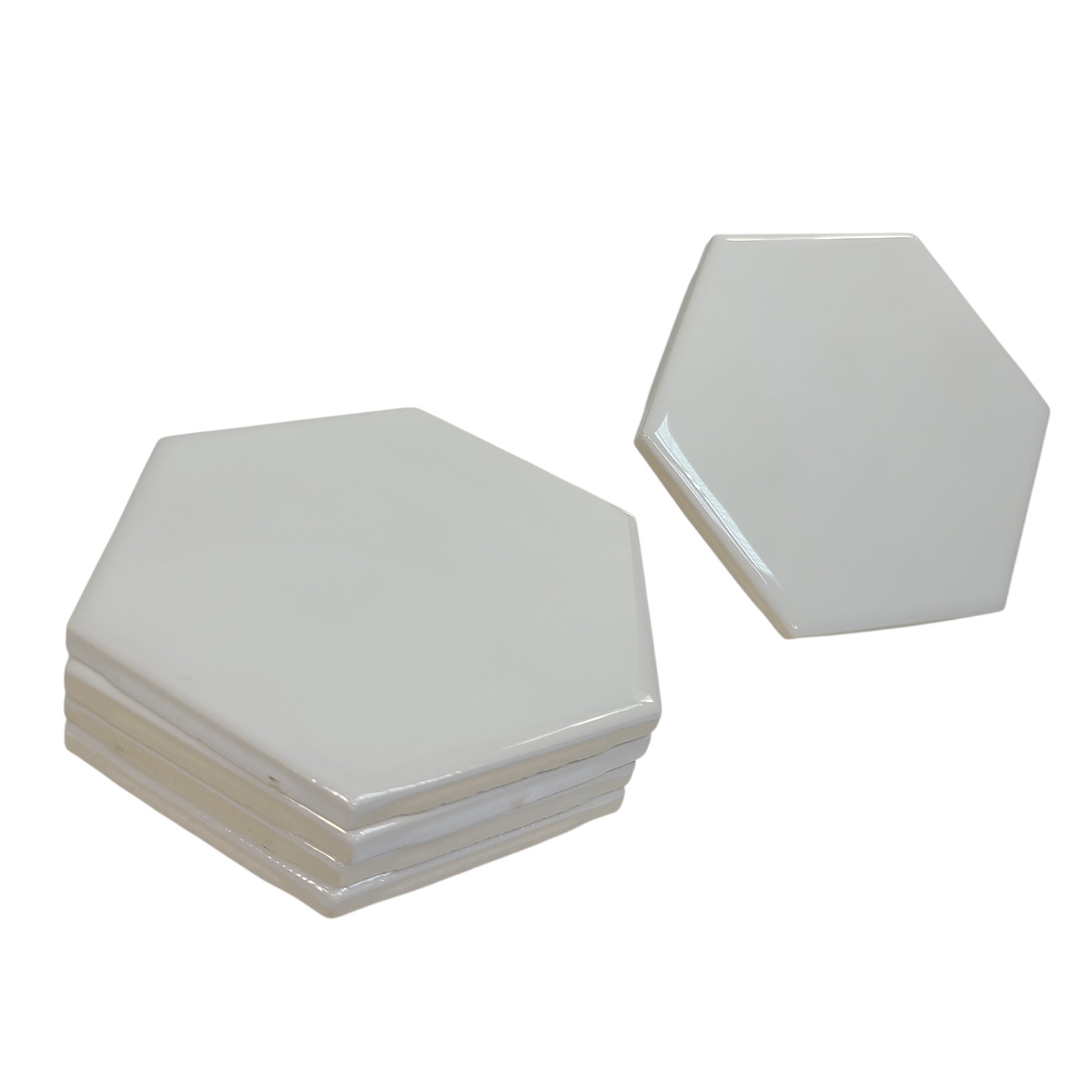 White Ceramic Wall Tile Hexagon Vintage Subway Mid Century Modern Glossy Rippled