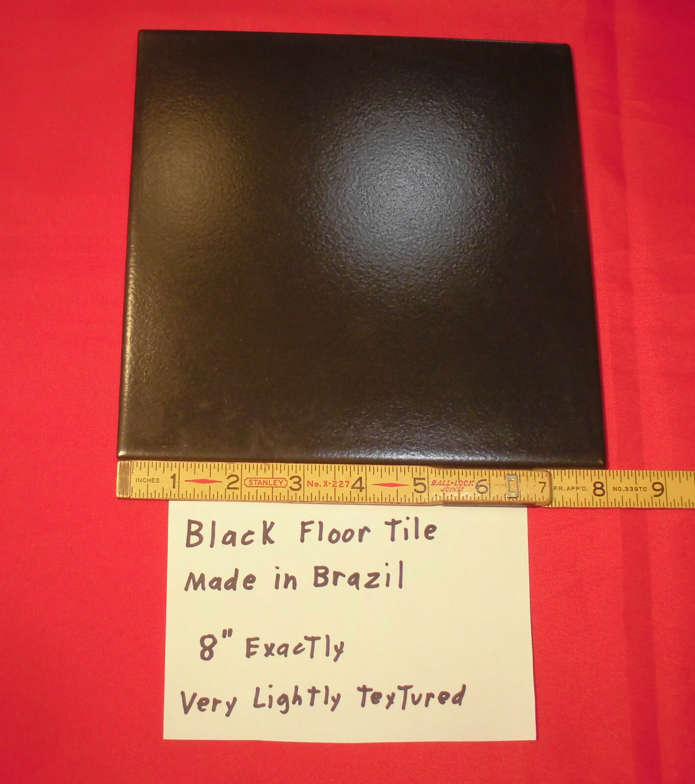 1 pc. *Rich Black* Ceramic / Porcelain Floor Tile 8″ X 8″ Lightly-Textured NEW
