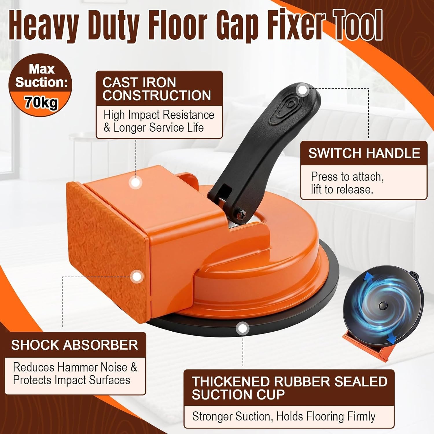 Versatile Floor Suction Tool with 5 Non-Slip Pads – Strong Carbon Steel Design