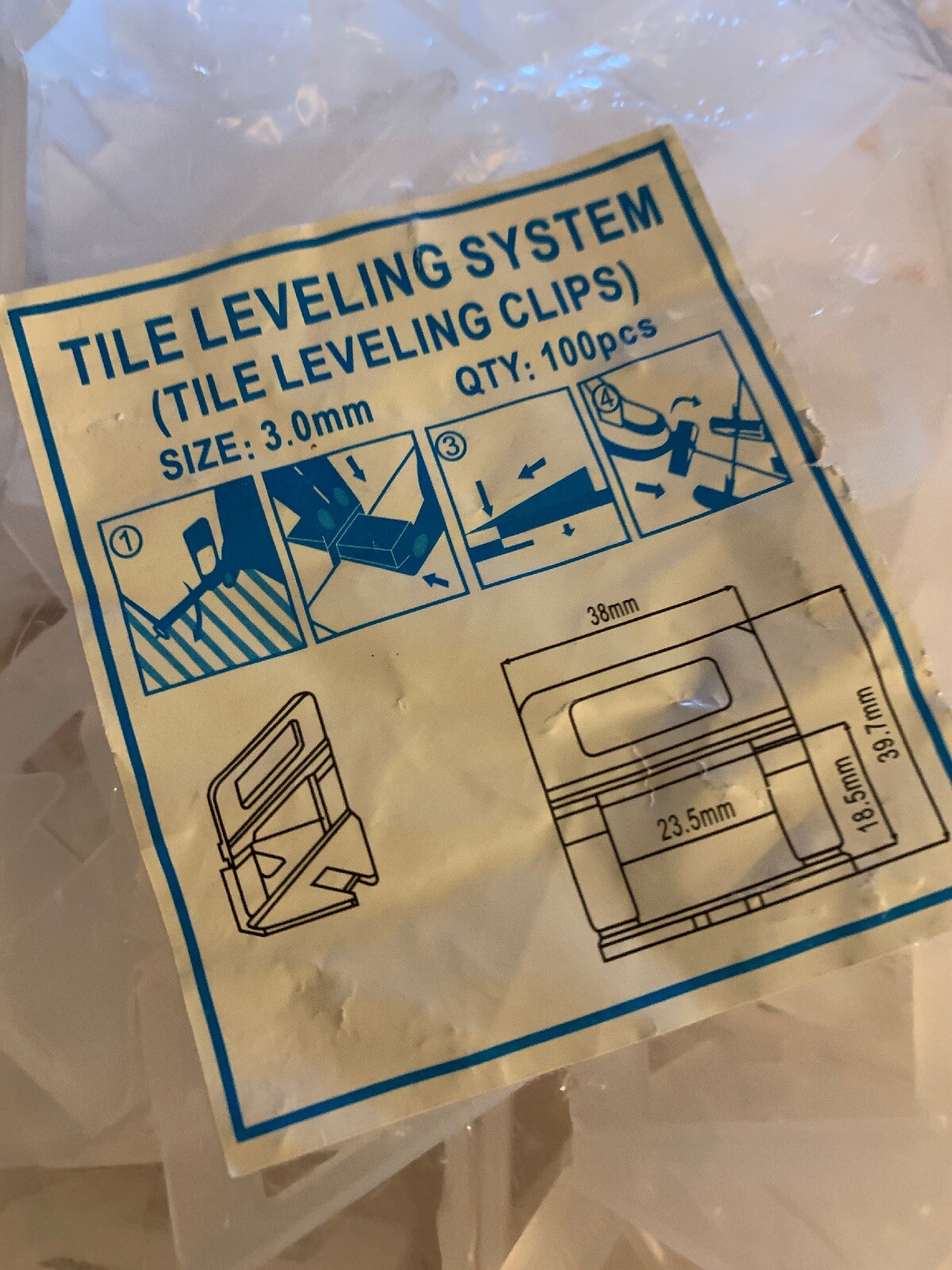 3.0mm Tile Leveling Clips: 100 Count- Tile Leveling System (New)