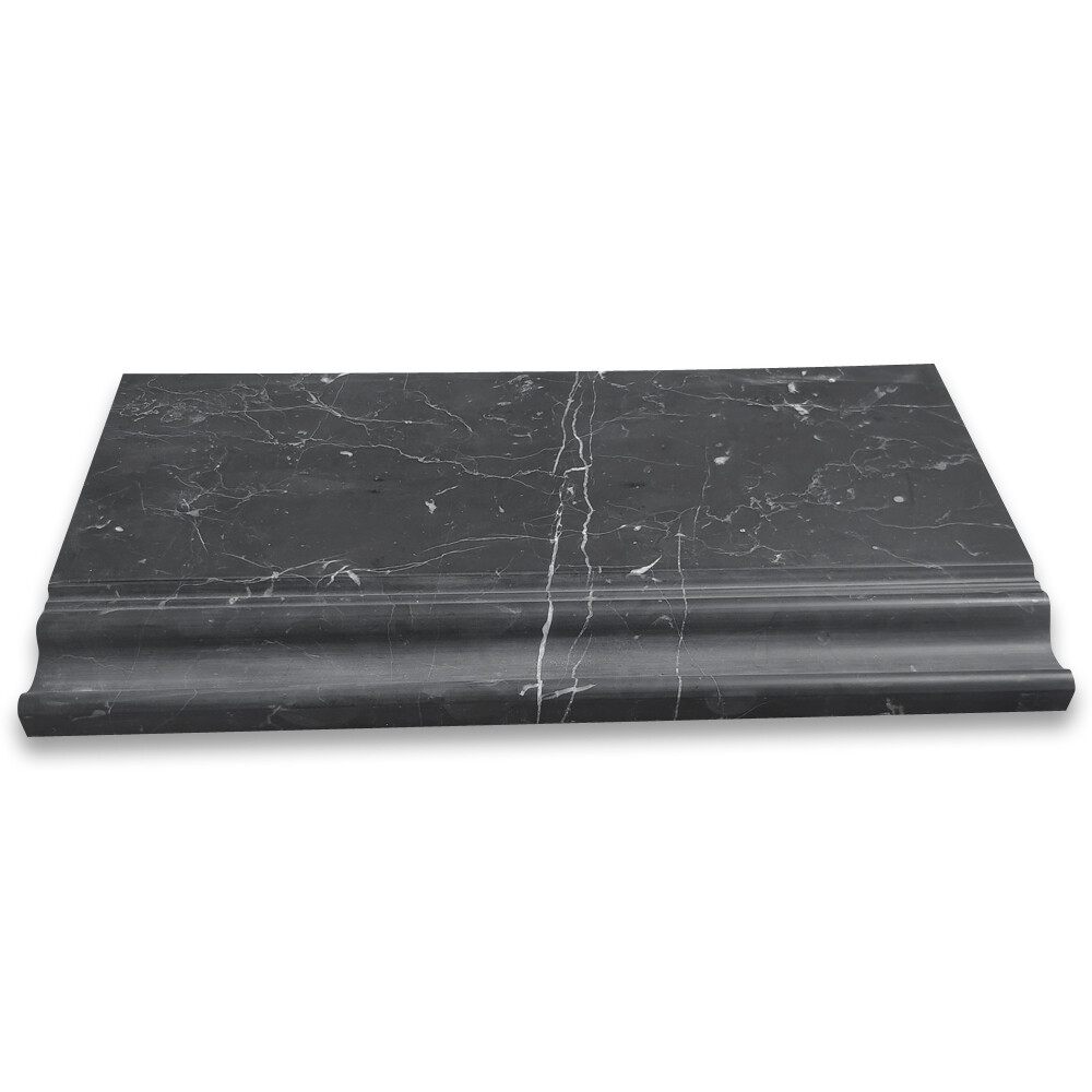 N06H Nero Marquina Black Marble 6×12 Skirting Baseboard Trim Molding Honed