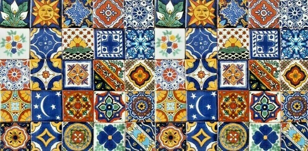 50 MEXICAN TILES 2×2 CERAMIC POTTERY TALAVERA MEXICO WALL FLOOR DECOR #005