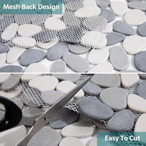 Grey Pebble Mosaic Tile for Shower Floor & Kitchen Backsplash – 5 Sheets