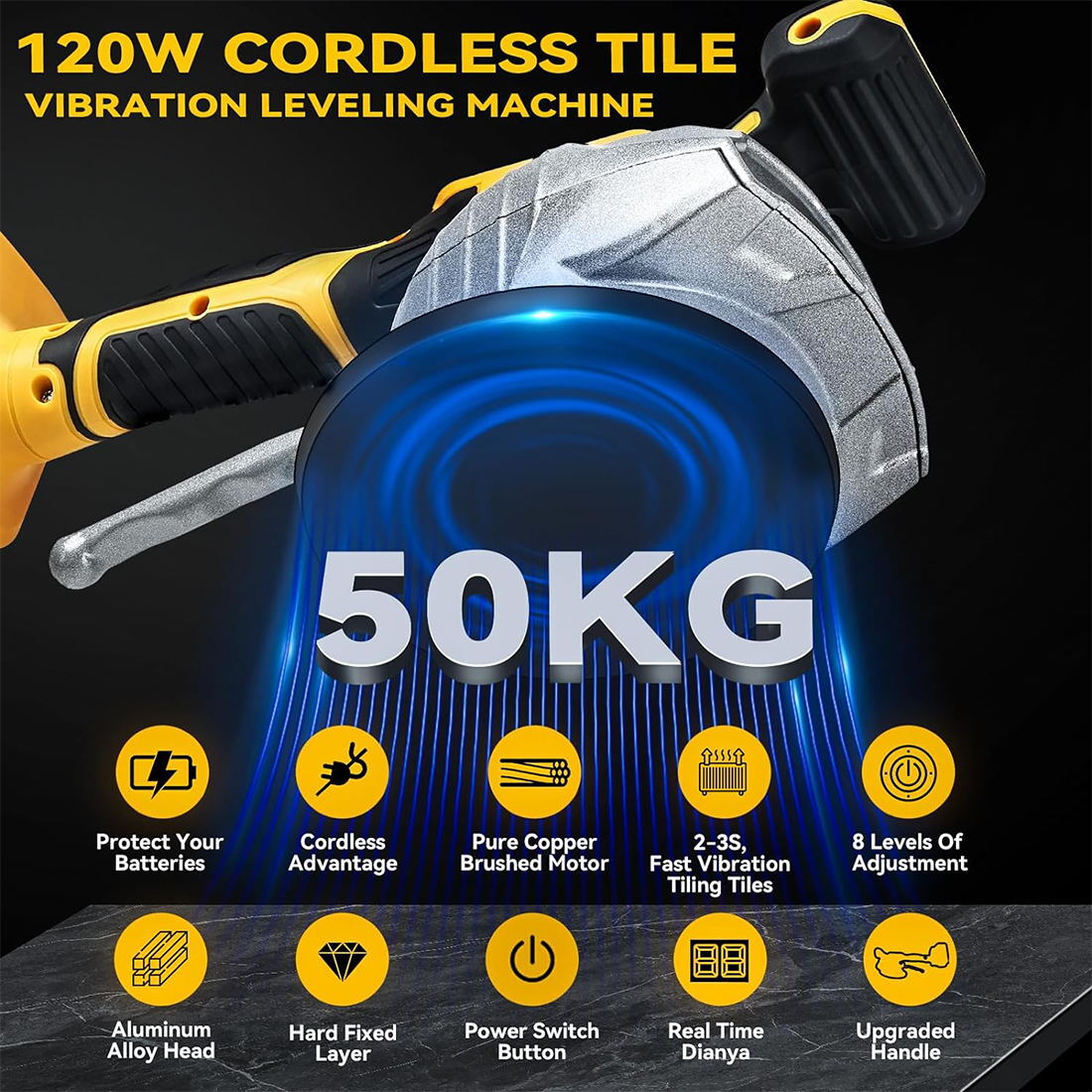 Tile Vibration Leveling Machine for Dewalt 20V Battery,Suction Cup 8-speeds