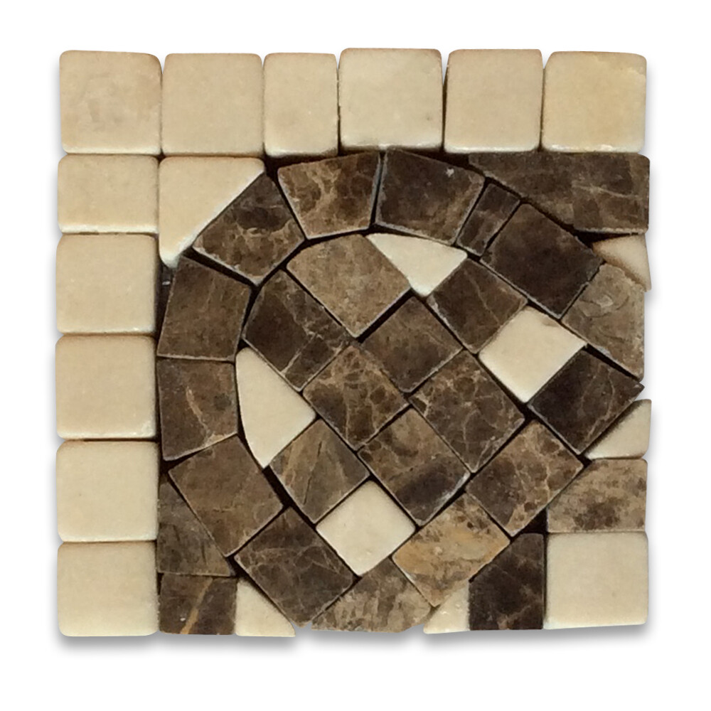 B4659CT Marble Mosaic Border Accent Tile Quadra Emperador 2.25×2.25 Tumbled
