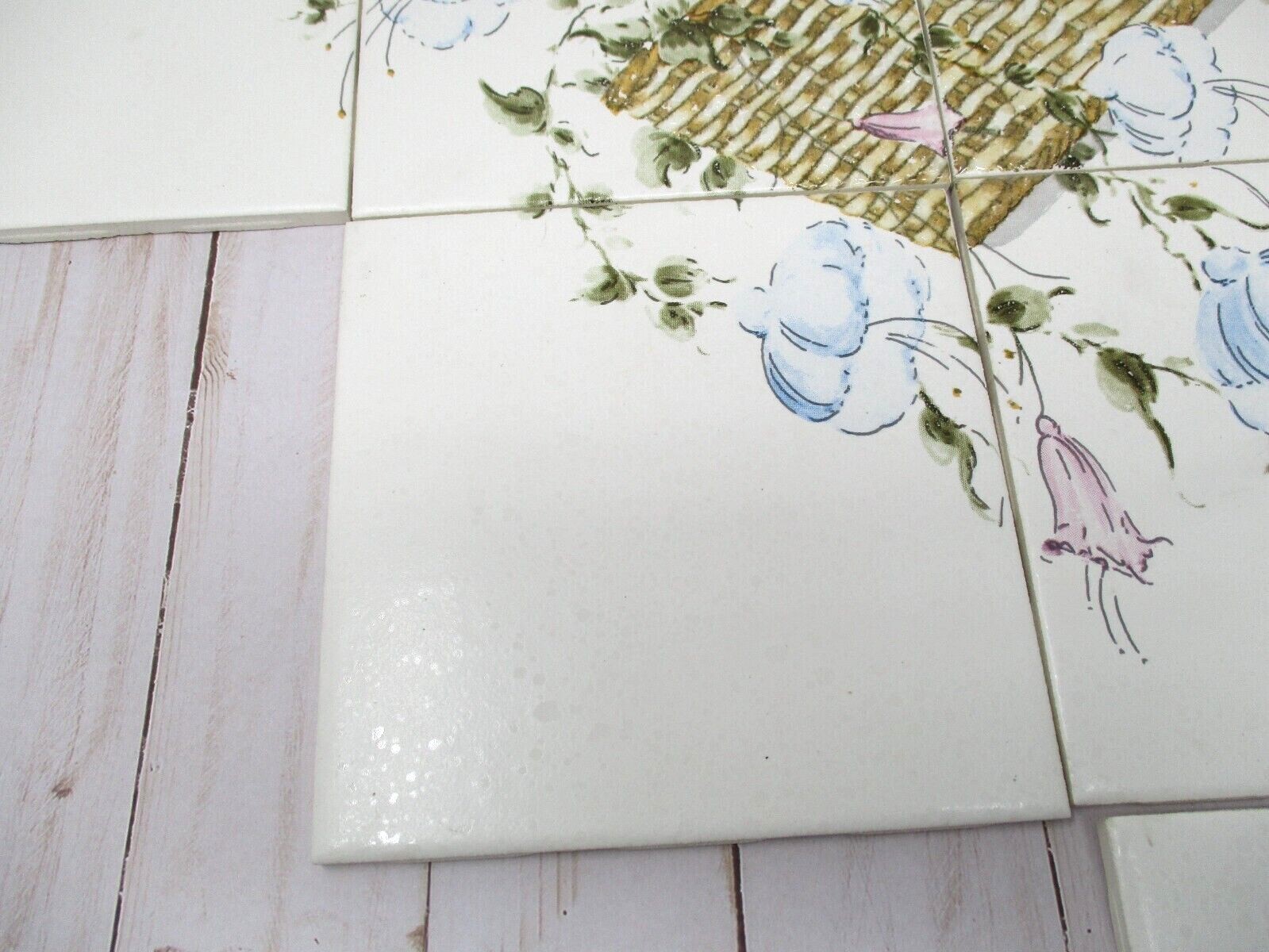 Ceramic Tile Back Splash Flower Basket Mural Country Farmhouse Floral Painted