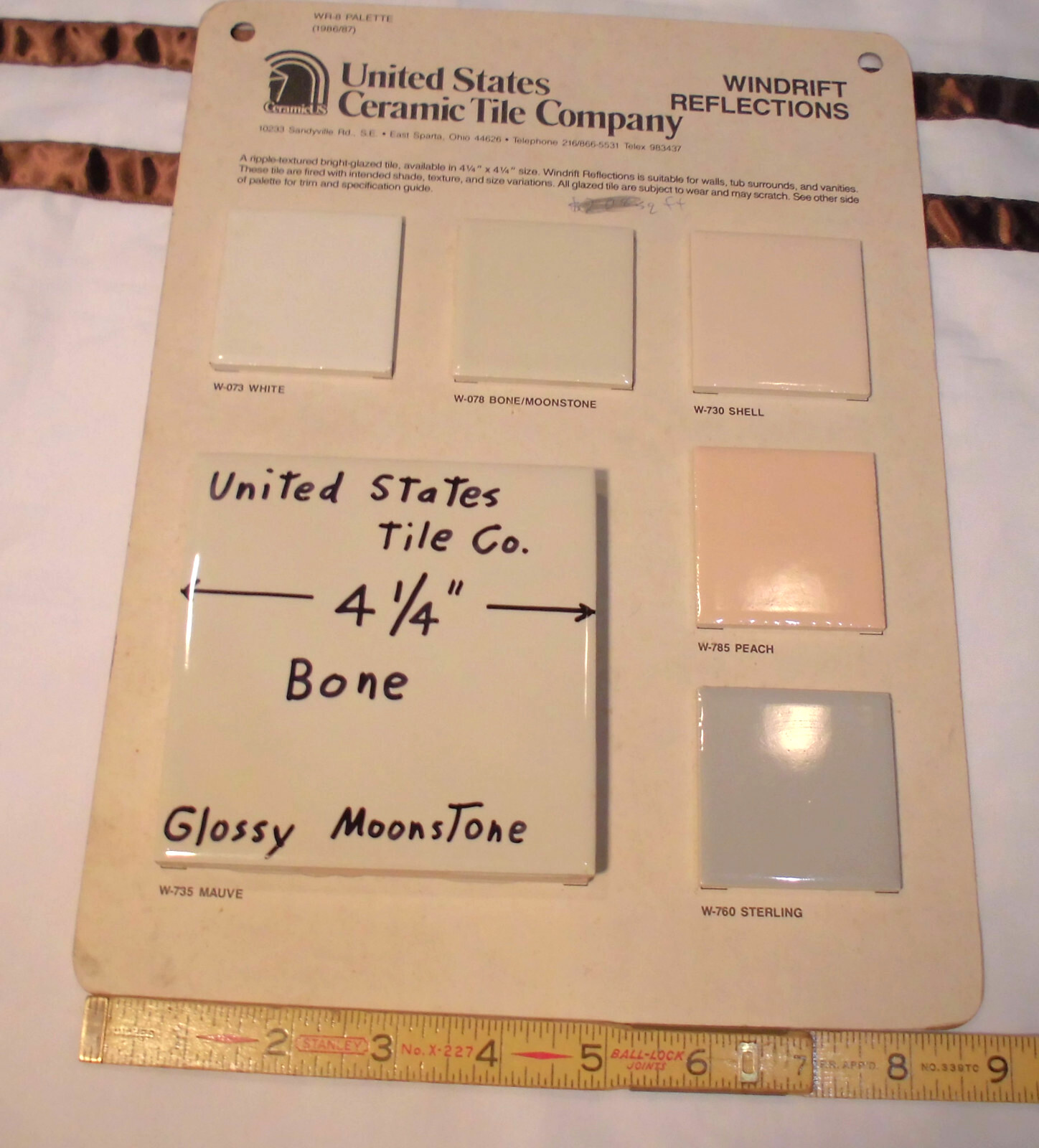 1 pc. Gloss Bone: 4-1/4″ Ceramic Tile New Stock: Bumpy-Ripple Textured Surface