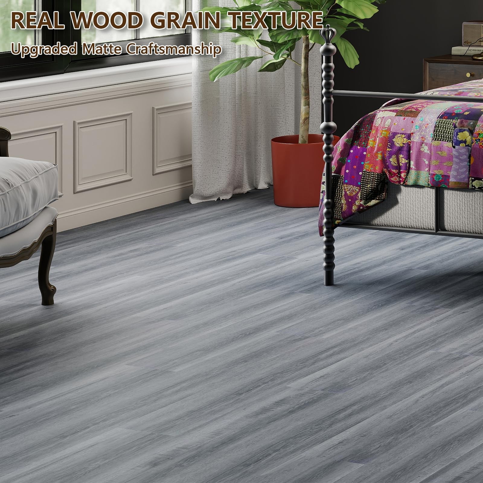 Peel and Stick Floor Tile, 36-Pack 36″x 6″ Light Grey Wood Grain Sticky Tiles…