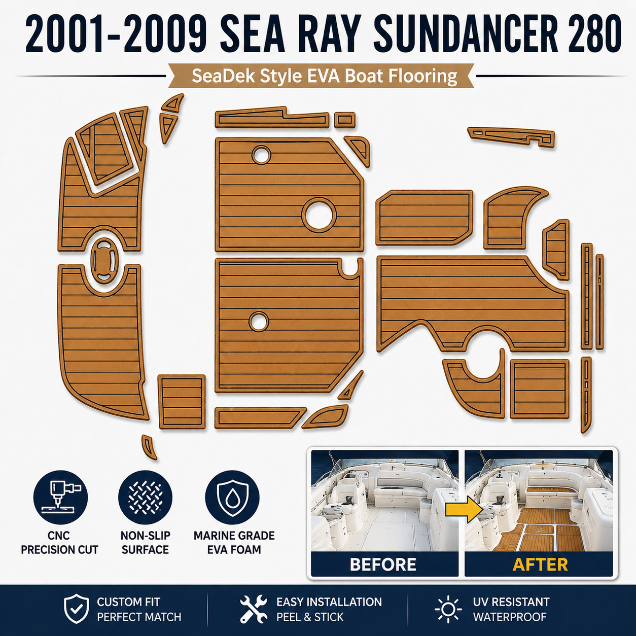 2001-2009 Sea Ray 280 Sundancer EVA Foam Boat Flooring Swim Platform Cockpit Mat