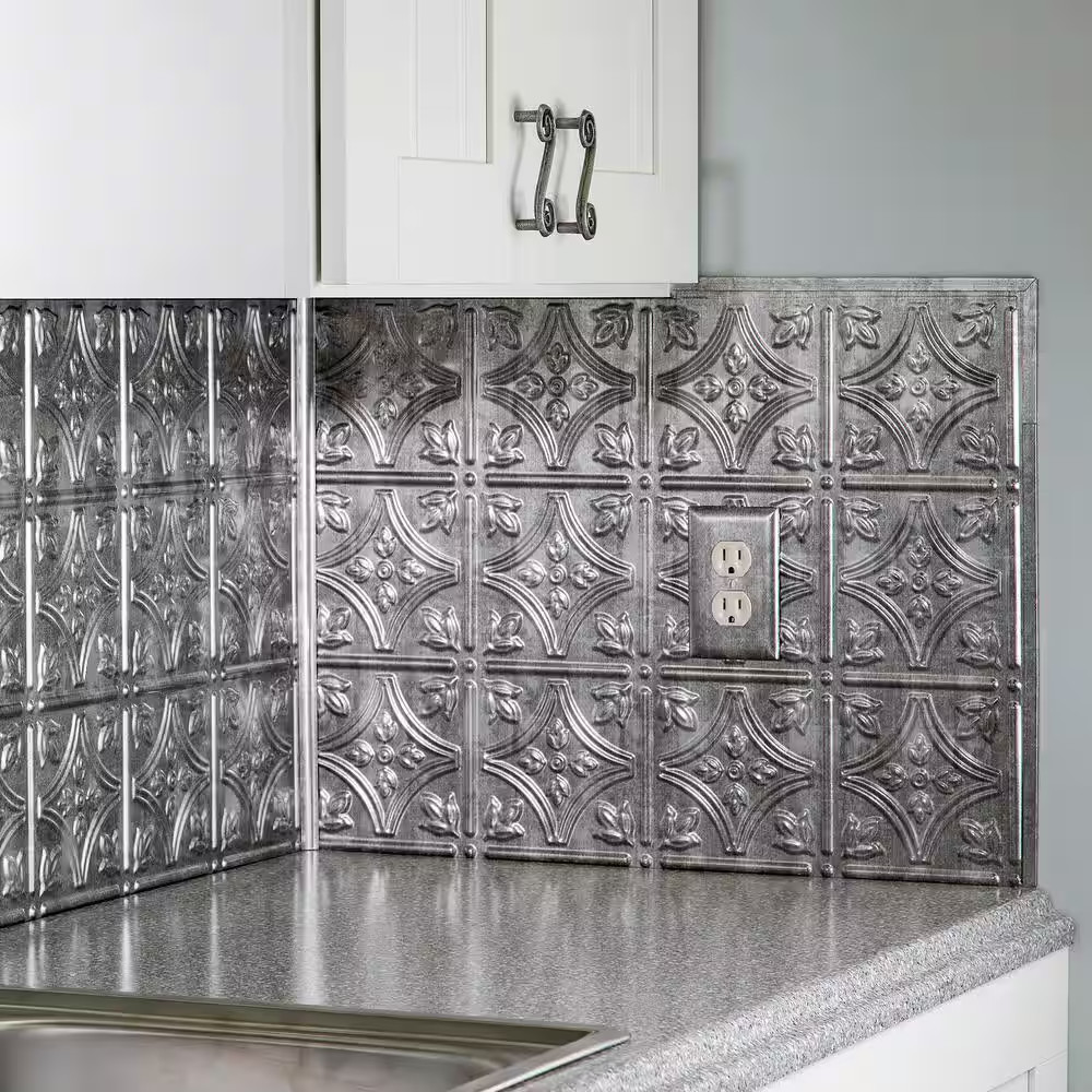 18.25 In. X 24.25 In. Crosshatch Silver Traditional Style # 1 PVC Decorative Bac