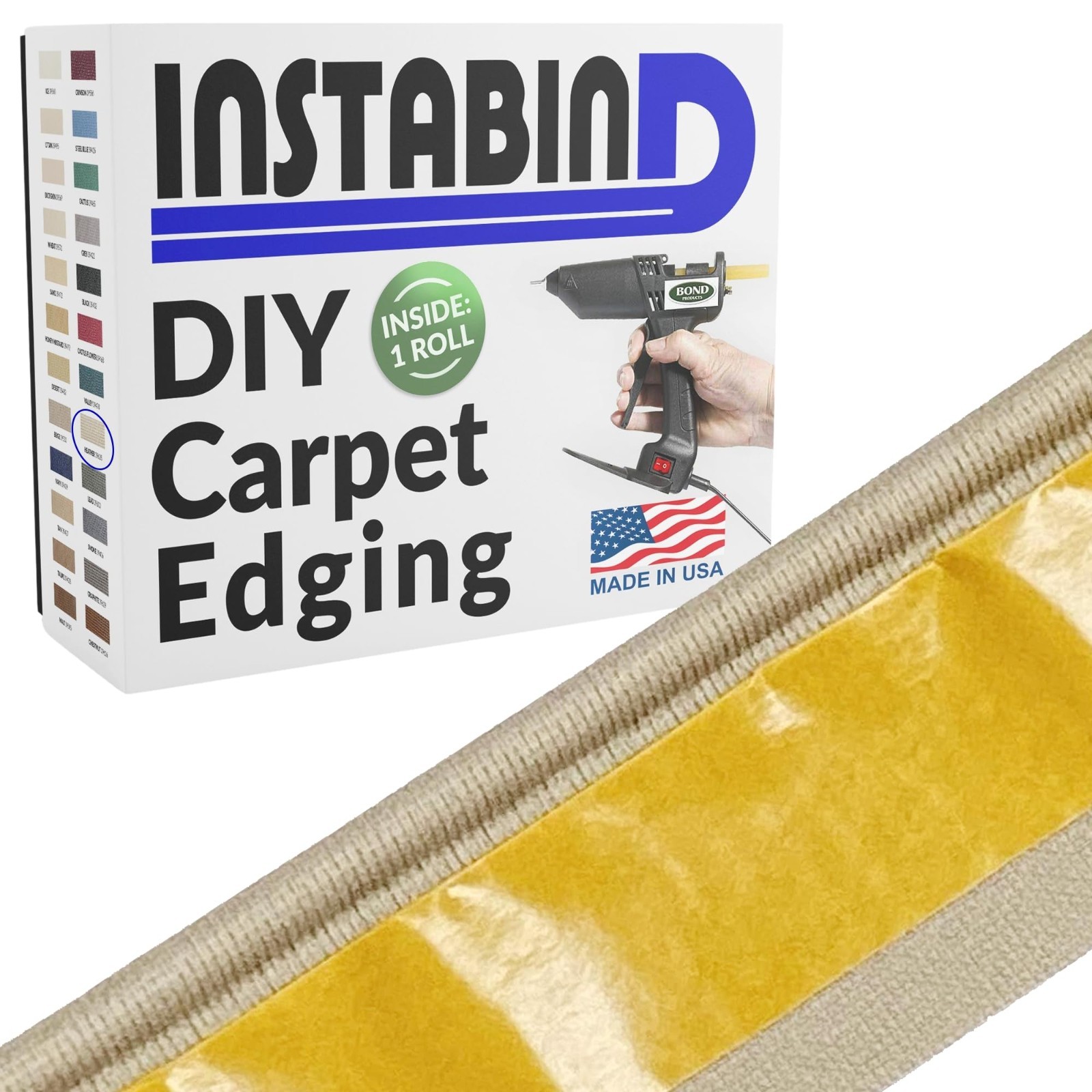 54ft Carpet Edge Binding Regular Style DIY Glue-On Rug Trim Regular Heather