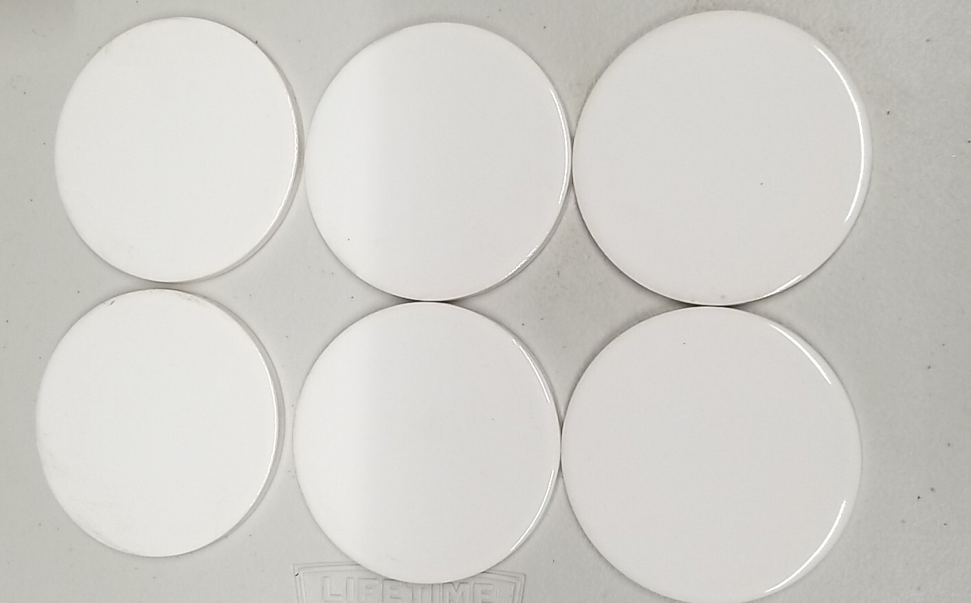 H & R JOHNSON White Round Tiles Lot 6pc 3 3/8″ High Gloss Stoke On Trent England