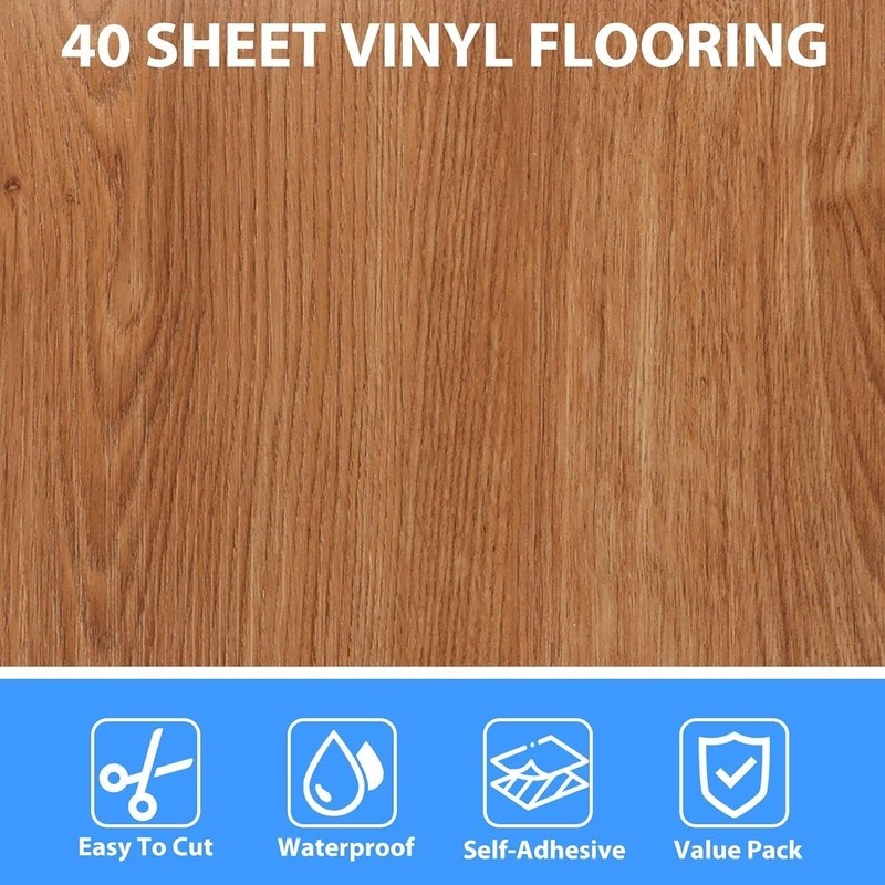 Vinyl Flooring Tiles 40 Sheets Peel & Stick Durable Water Resistant Easy Install