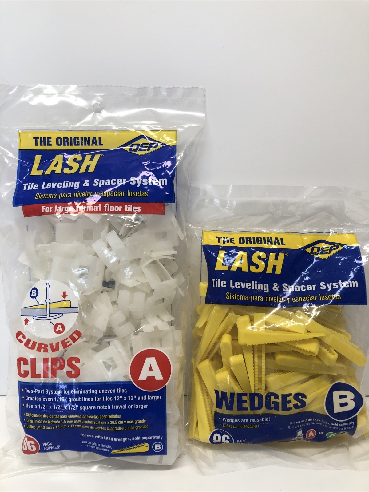 QEP LASH Curved Floor Tile Leveling System Clips Pt A -96-Pack & spacers Pt B