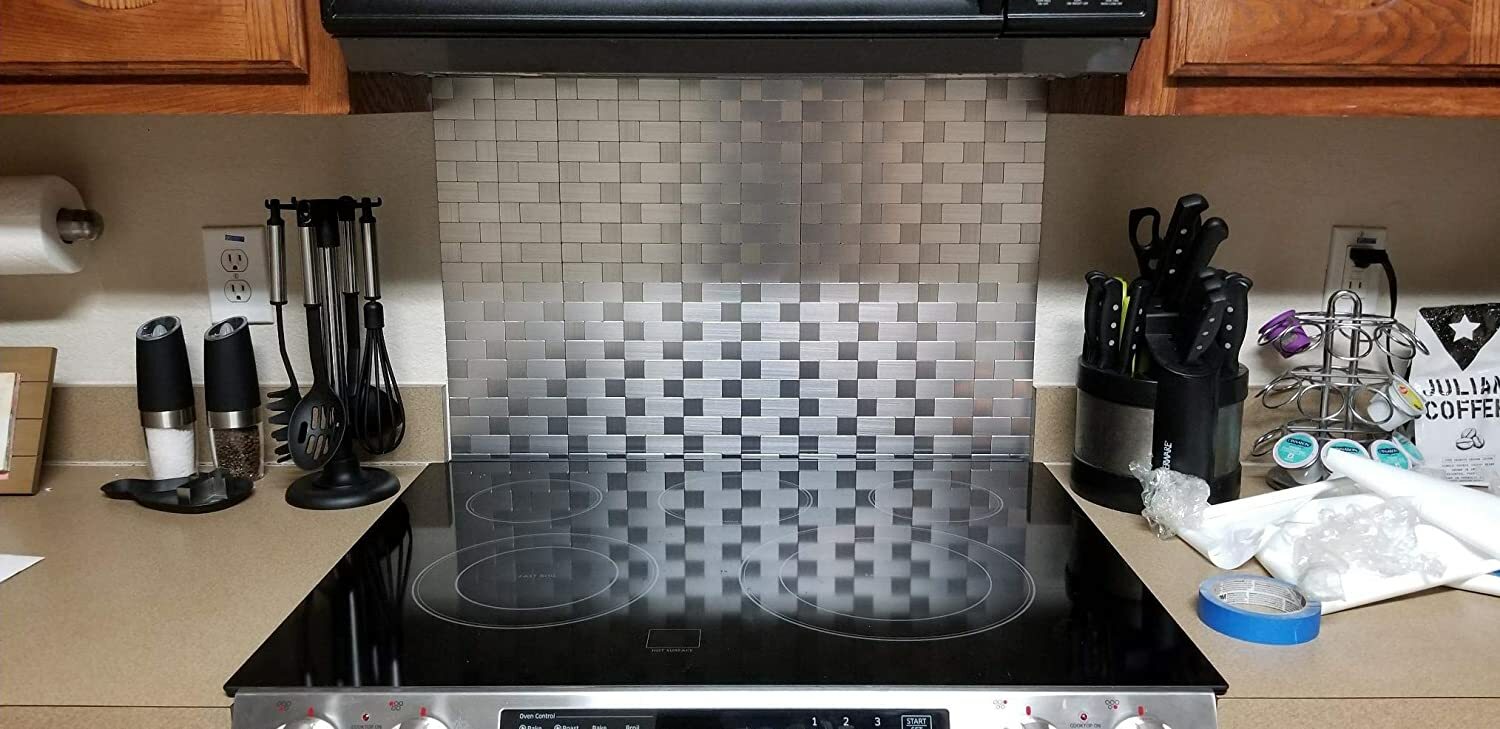 Art3d 10-Pack Peel and Stick Metal Backsplash Tiles Bath Kitchen Mosaic Tiles