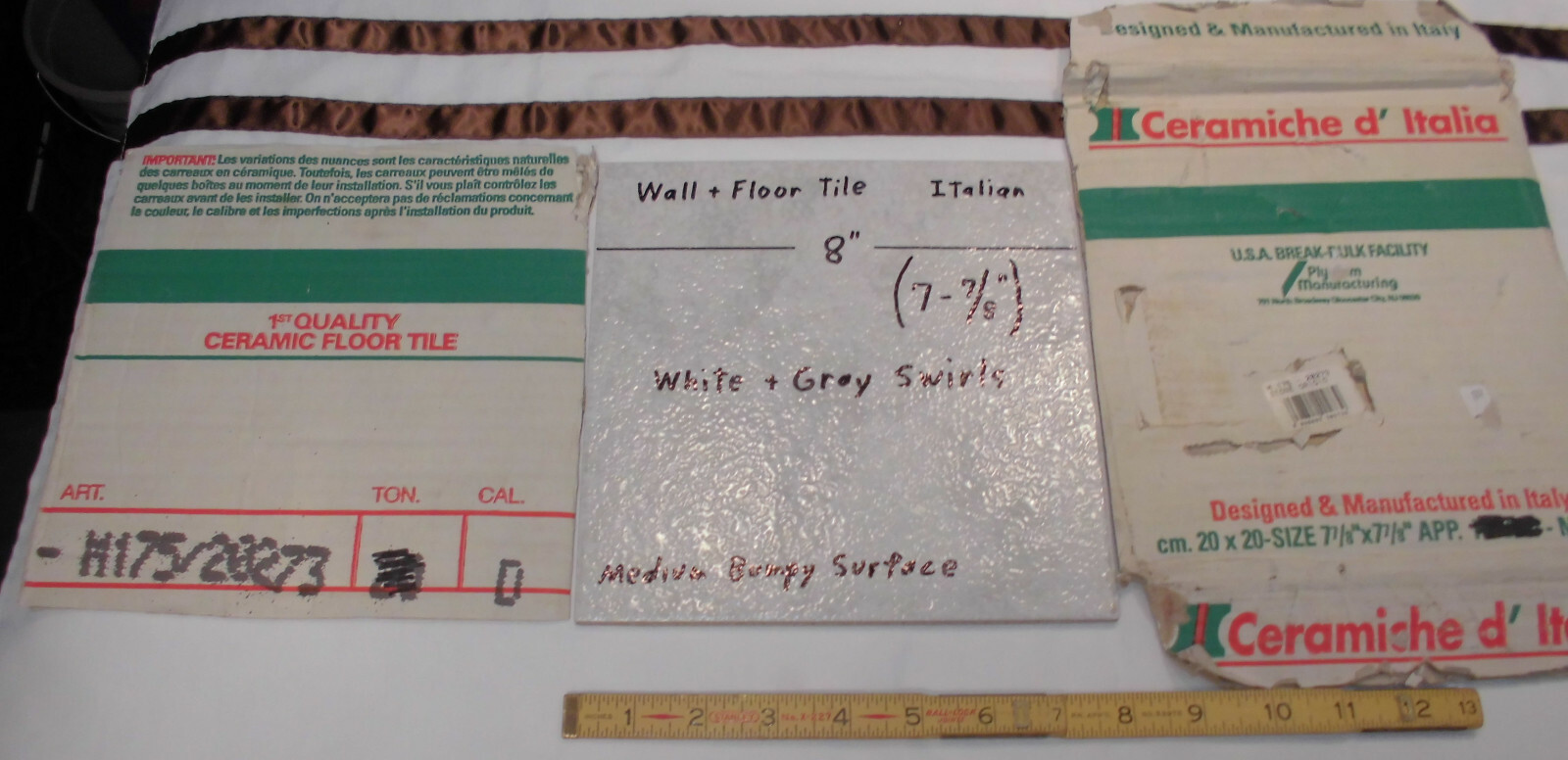 1 pc. Medium Gray Swirls: Ceramic Floor Tile 8″ X 8″ Medium Textured, Italian