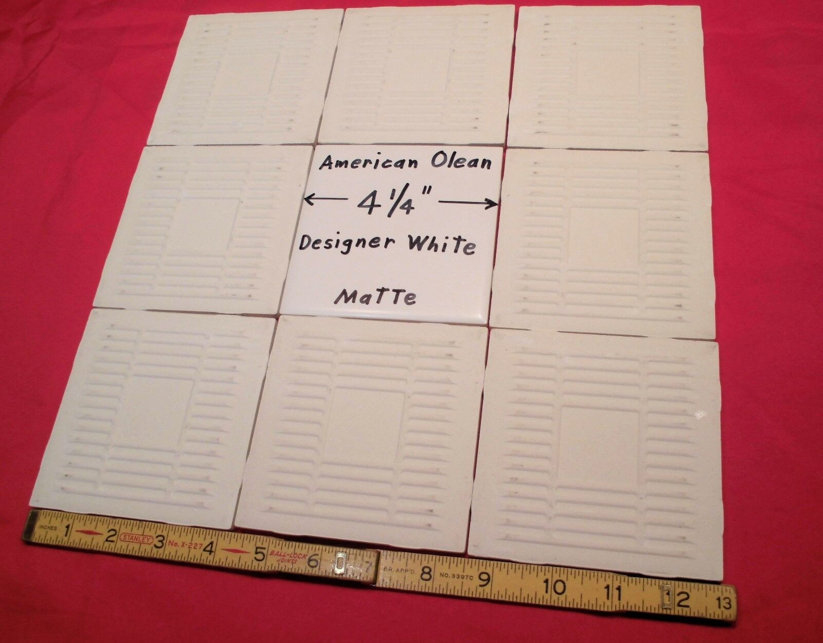 9 pieces: Ceramic Tiles *Matte Designer White* #61 by American Olean 4-1/4″ NEW