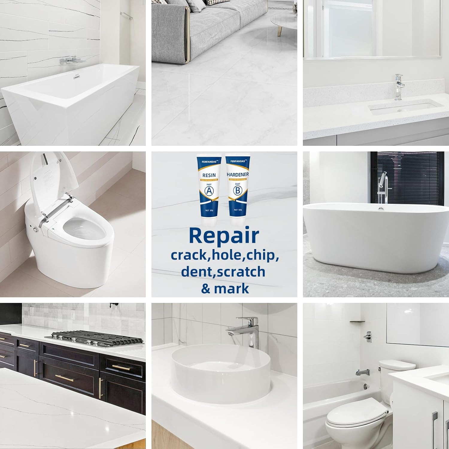 Tub Shower Repair Kit White Fiberglass Porcelain Acrylic Enamel Ceramics Tile
