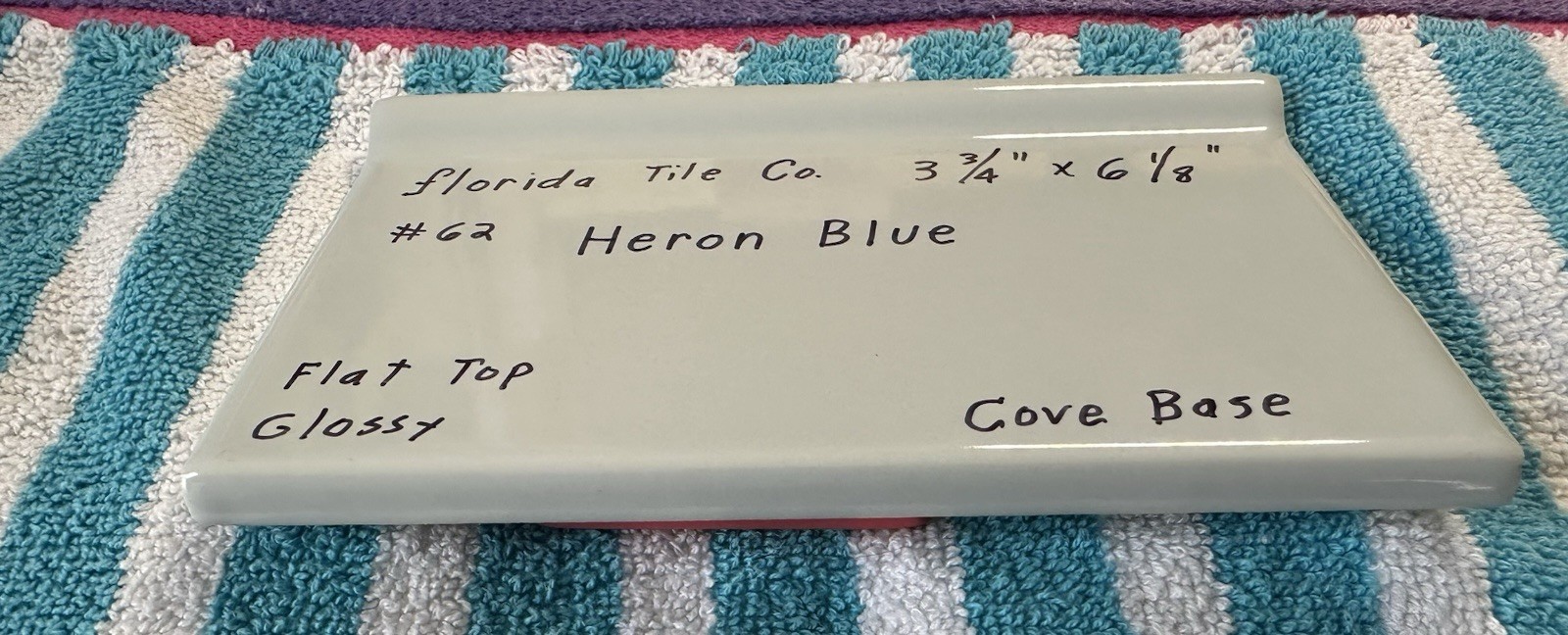 1 pc. Heron Blue: 3-3/4″ X 6-1/8″ Ceramic Cove Base Tile: florida Co. Flat Top