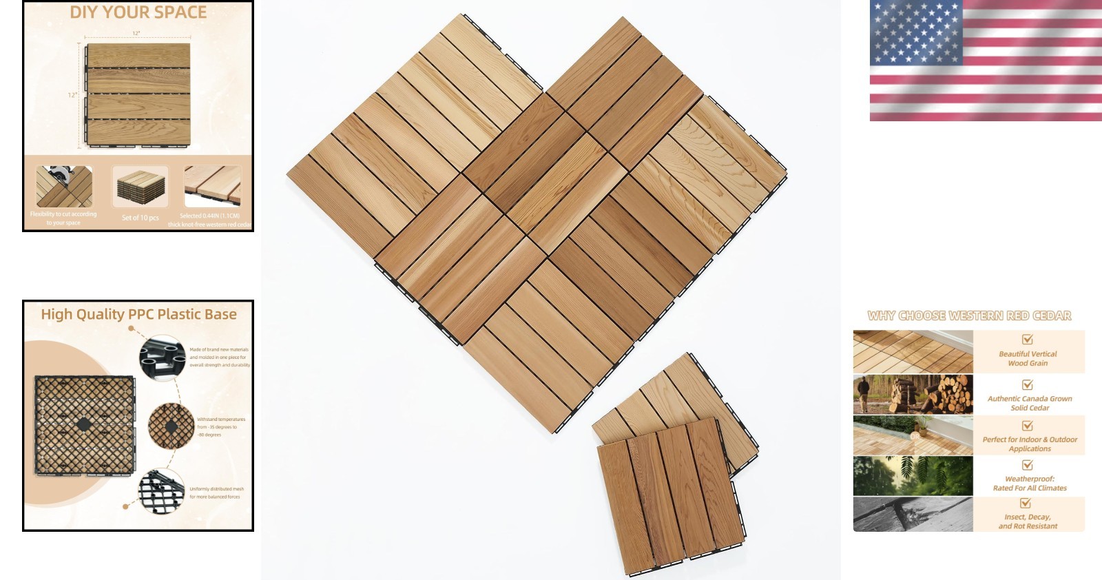 Comfortable Cedar Interlocking Floor Tiles – 10 Pcs for Saunas & Outdoor Spaces