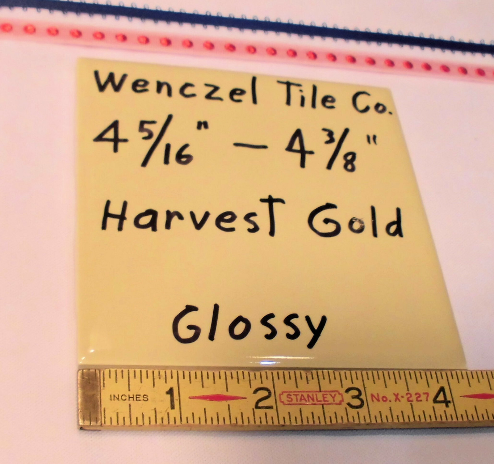 1 pc. Harvest Gold: Glossy Ceramic Tile; unknown maker 4-5/16″- 4-3/8″ New Stock