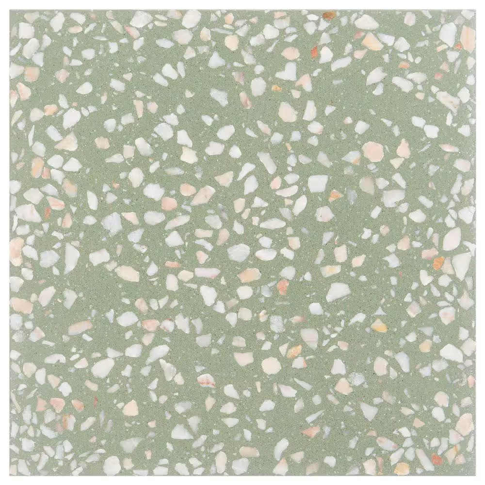 Raleigh Lisbon Green 16.4 In. X 16.4 In. Polished Terrazzo Floor and Wall Tile (