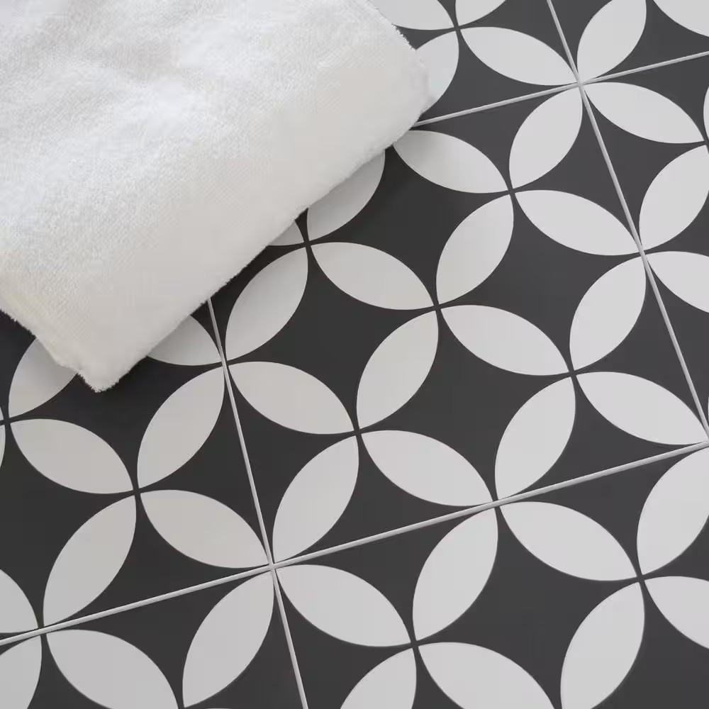 Patterned Gray 9 In. X 9 In. SPC Coin Peel and Stick Backsplash Wall and Floor T