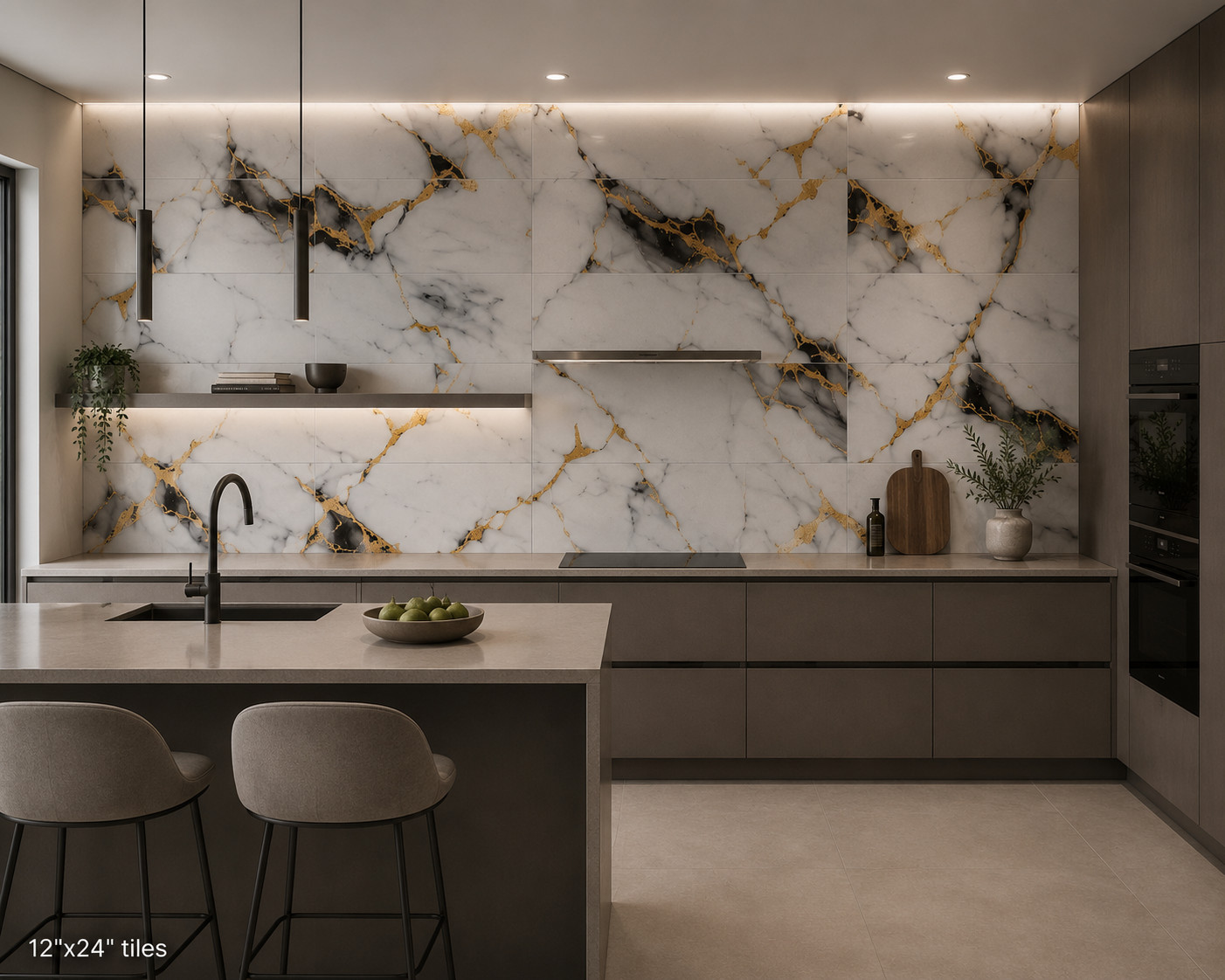 Peel and Stick Backsplash Tiles 20pc 12×24″ Faux Marble Self-Adhesive Wall Tile