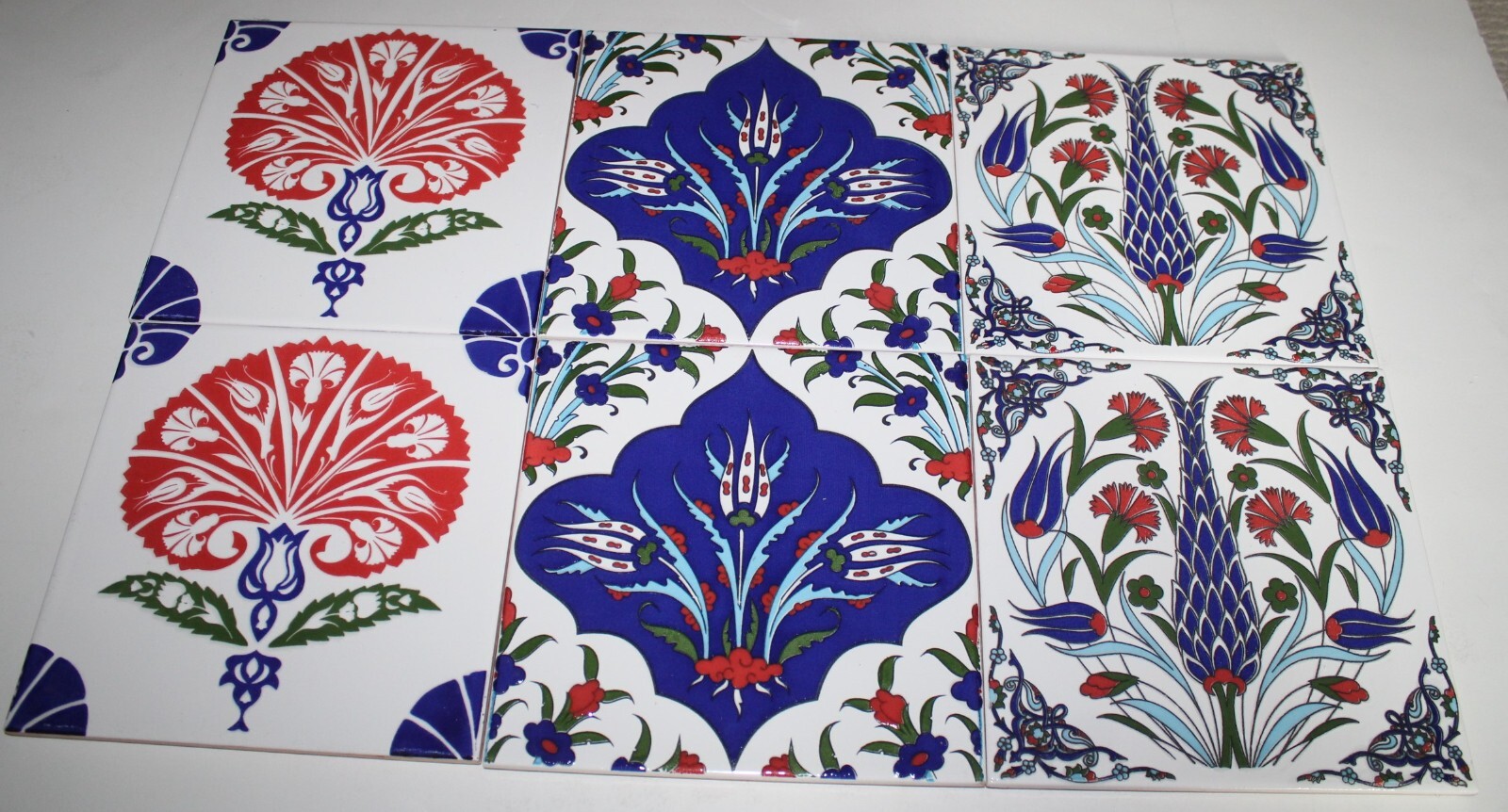 Iznik Textured Floral 8″x8″ Square Ceramic Tile Trivet Hot Plate Set of 6
