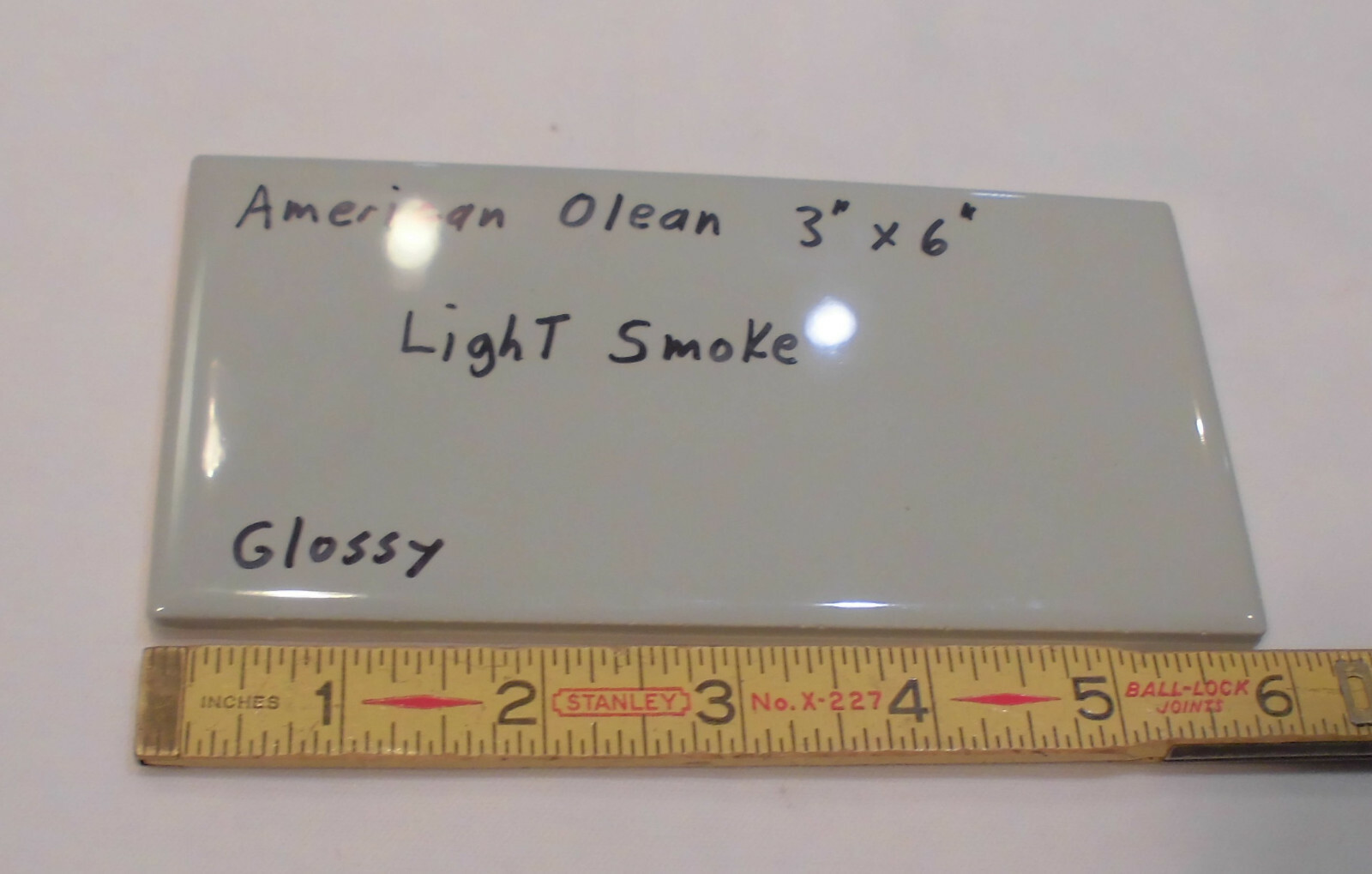 1 pc. Light Smoke Gray: 3″ X 6″ Glossy Ceramic Tile by American Olean Co. NEW