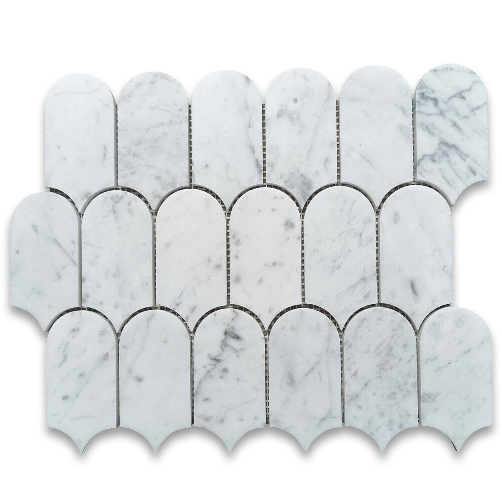 C995XH Carrara White Marble Arched Domed Mermaid Fish Scale Mosaic Tile