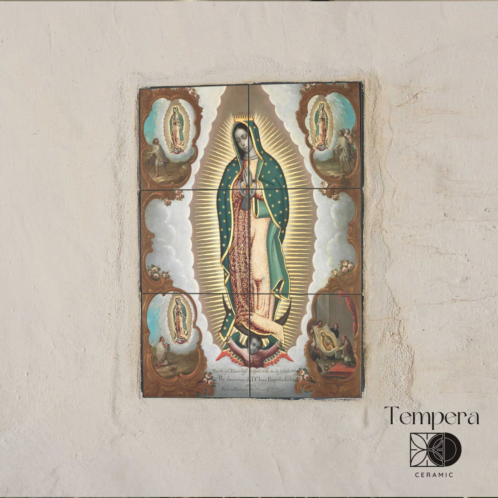 Virgin of Guadalupe Tiles Mural, Sacred Mexican Icon tile mosaic, Religious icon