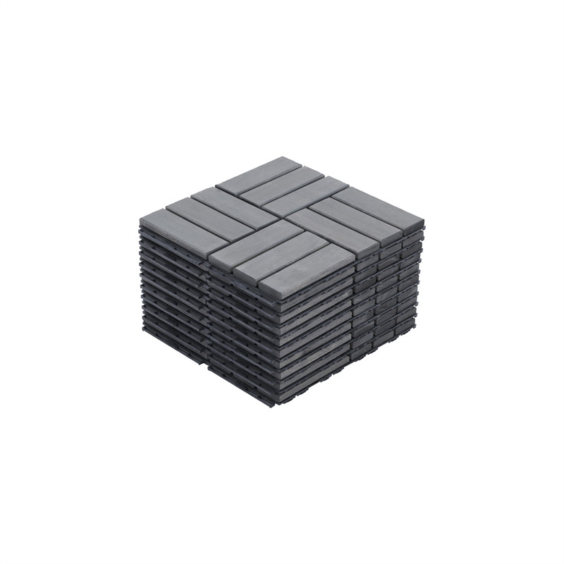 12″x12” Interlocking Deck Tiles Checker Pattern Acacia Wood Outdoor Flooring