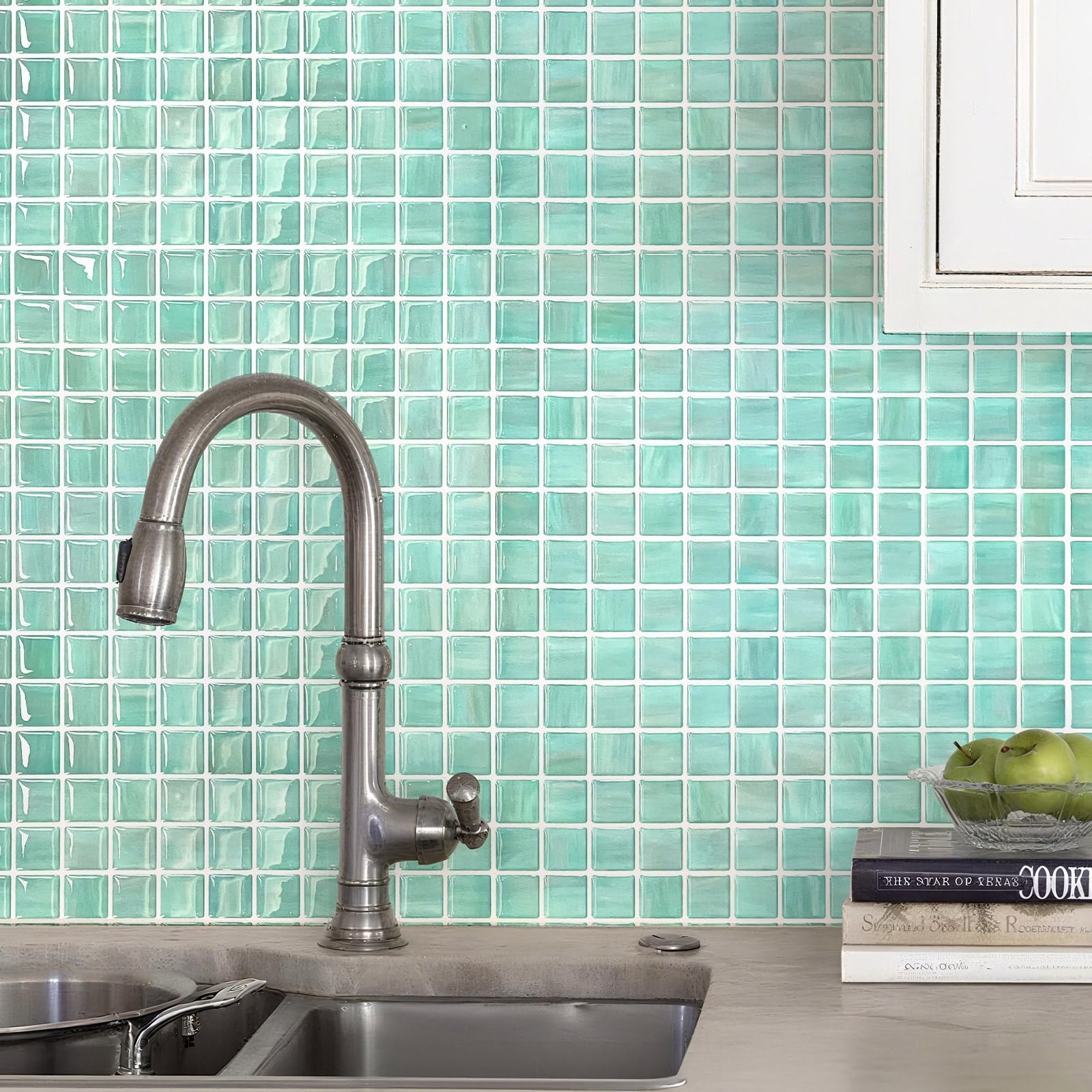 Walanz 5 Pcs Peel and Stick Backsplash,3D Adhesive Wall Tiles-Ocean Jade