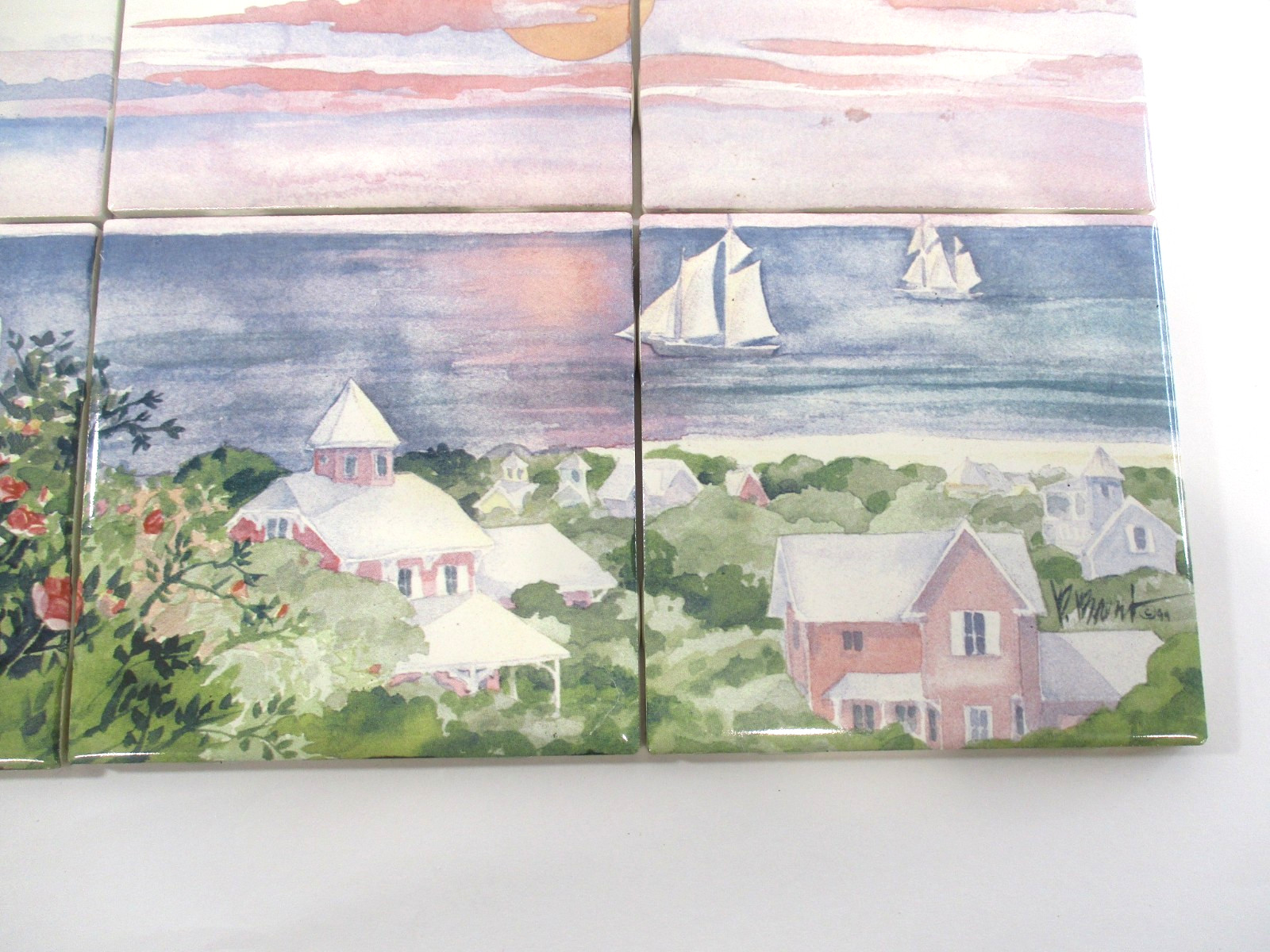 Vtg Ceramic 4.25″ Tile Mural Kitchen Backsplash Paul Brent OCEAN VIEW LIGHTHOUSE