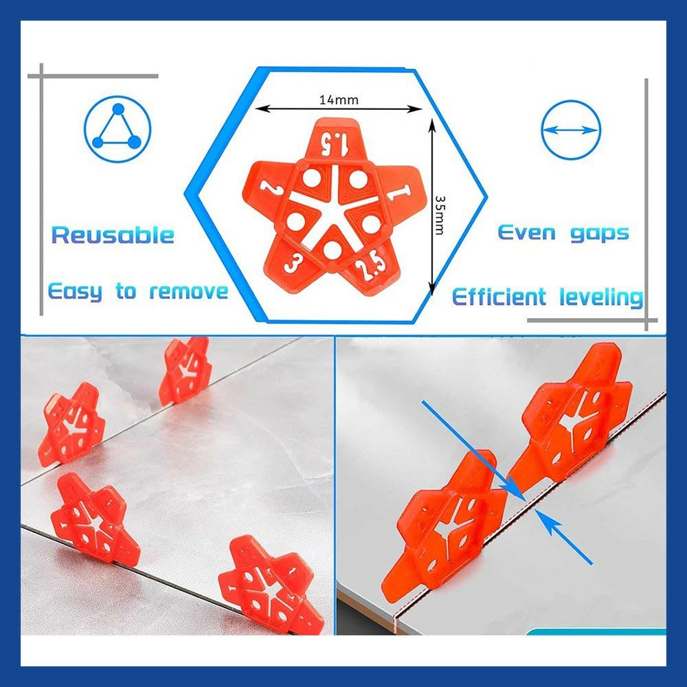 Reusable 5-in-1 Tile Grout Spacers 300PCS Set 1mm to 3mm Gap Alignment Tools