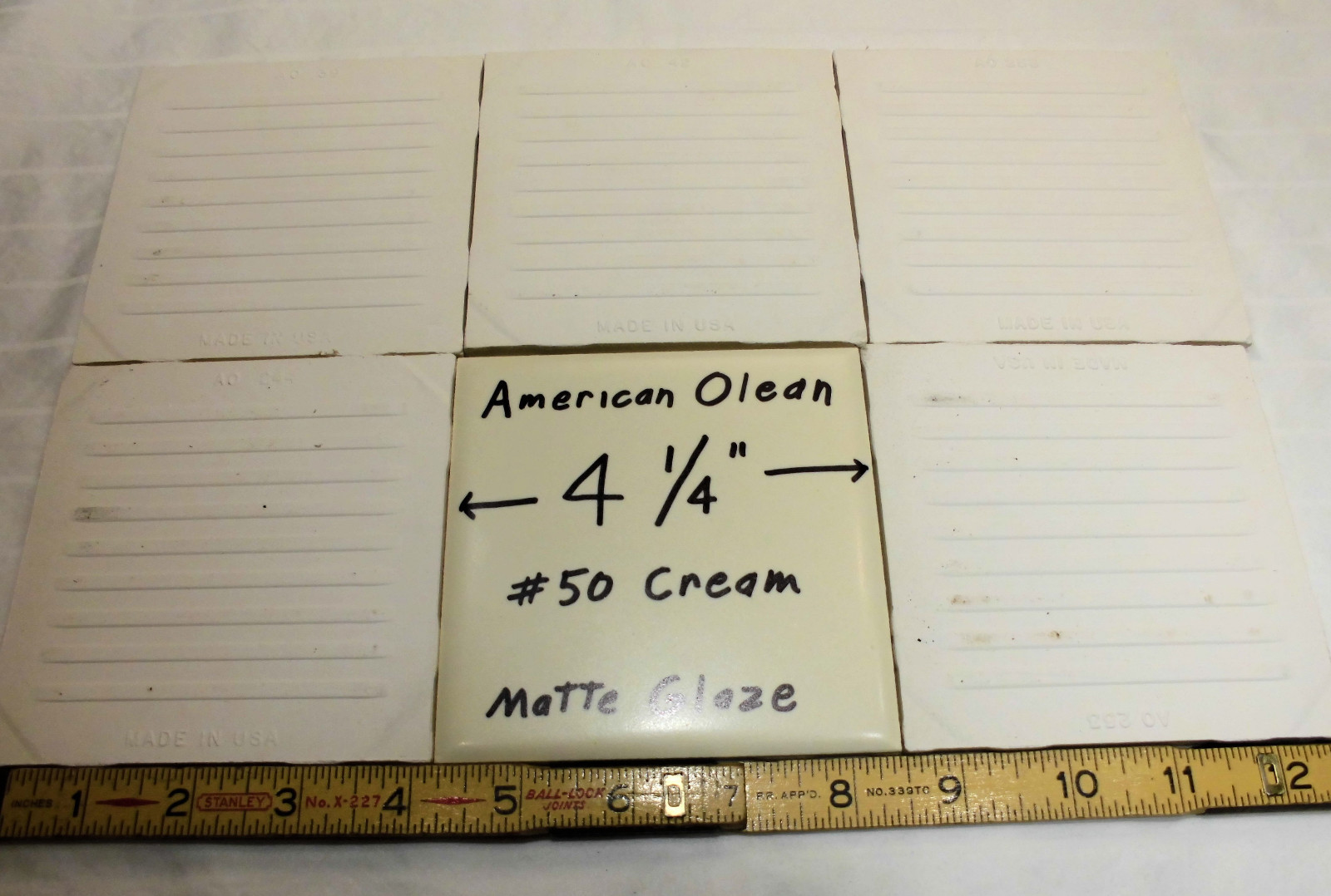6 pcs. Vintage 4-1/4″ Matte Ceramic Tiles; by American Olean, A Soft Cream Color