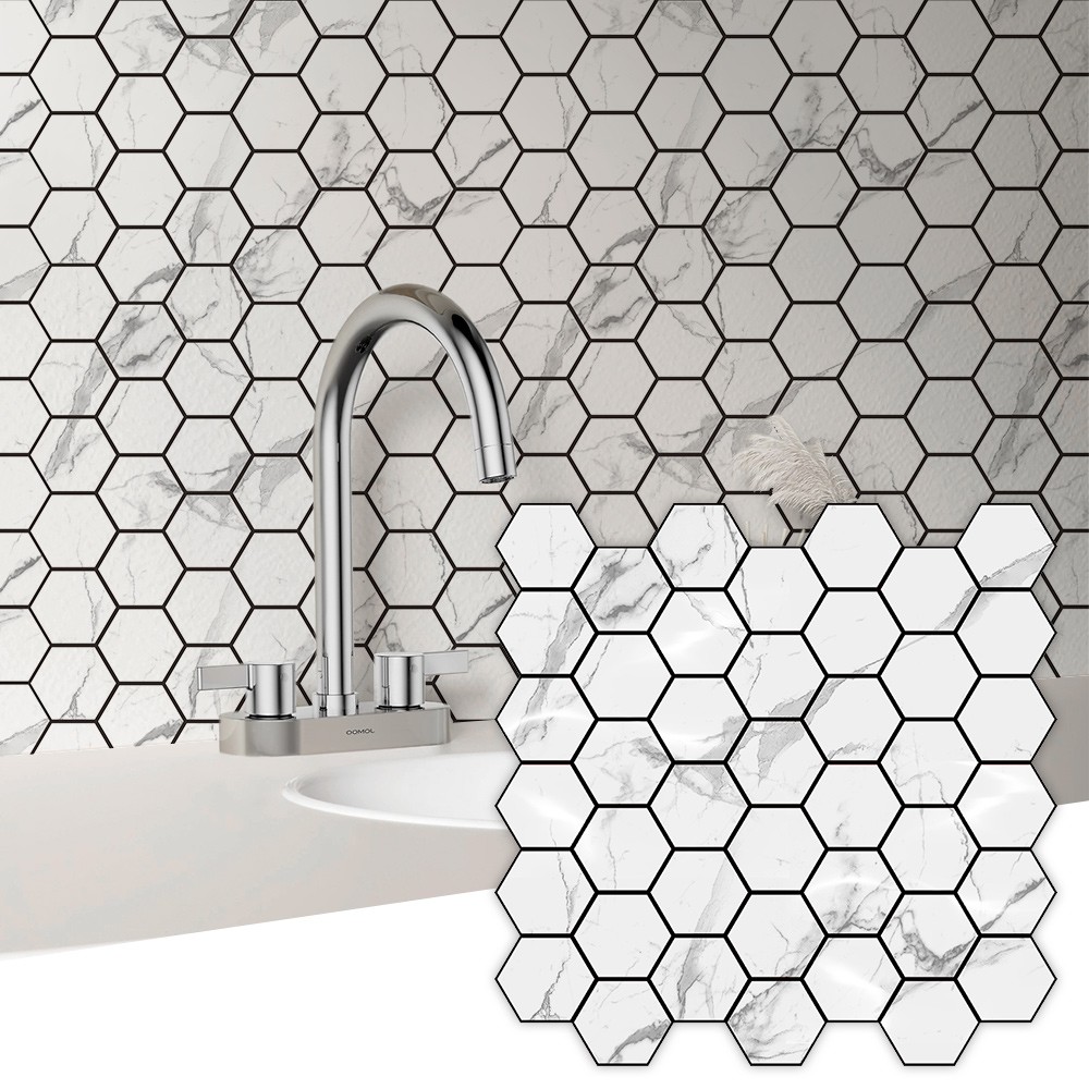 20 Sheets Peel And Stick Backsplash|Self-Adhesive Kitechen Hexagon Mosaic Tiles