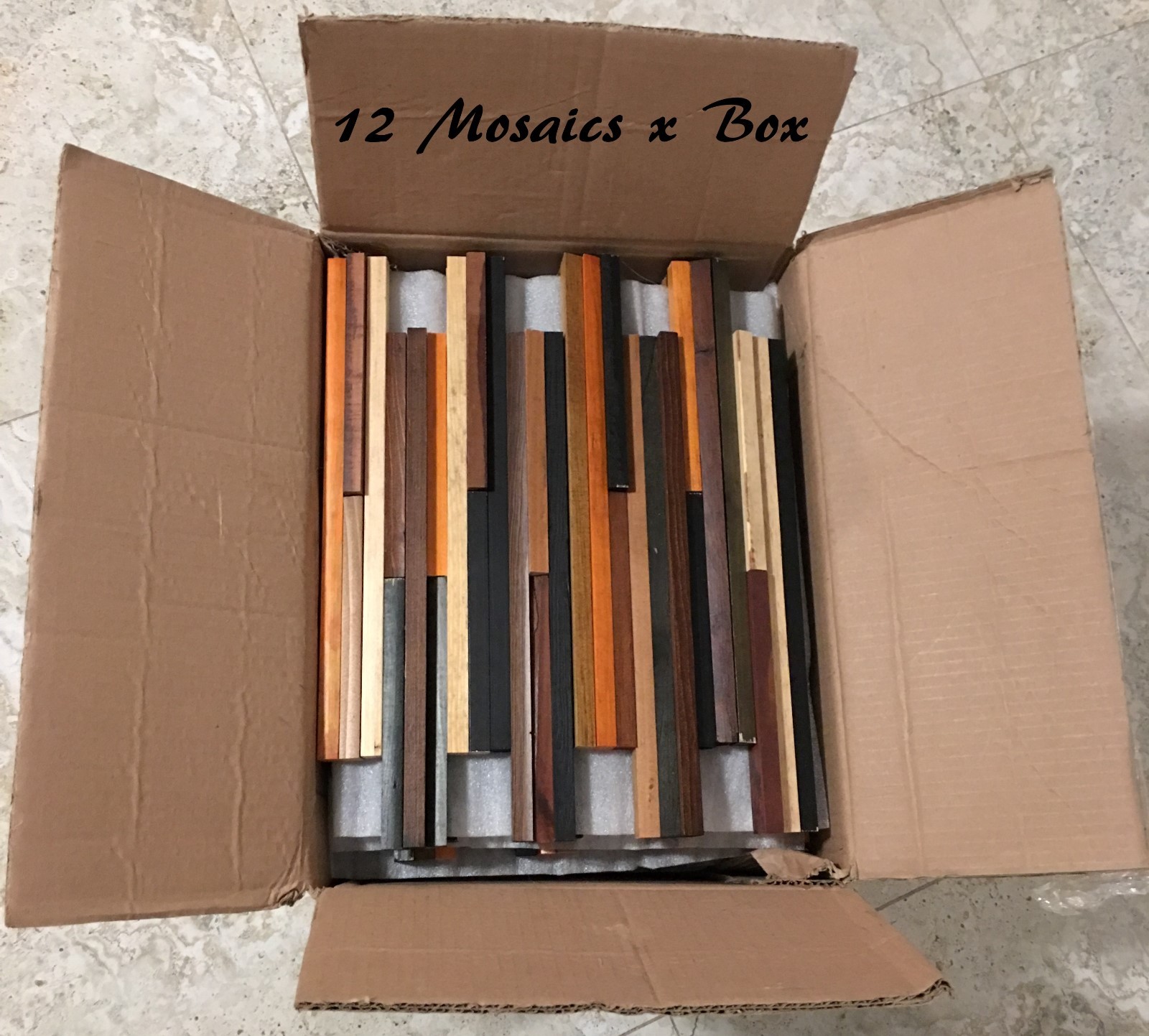 BOX of 12 Mosaics of Model Havana Wall Wood Mosaic Multicolor 3D Tile 11” x 12”