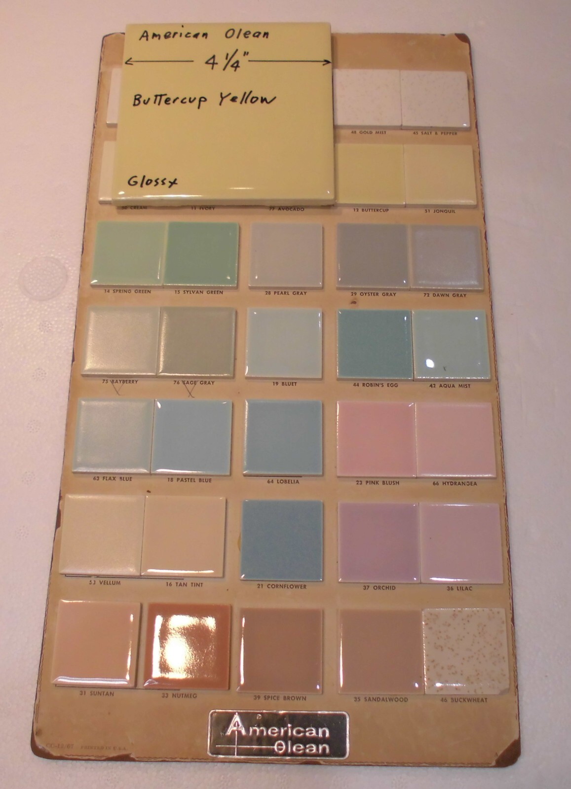 1 pc. Buttercup Yellow: 4-1/4″ Glossy Ceramic Tile by American Olean #12, NOS