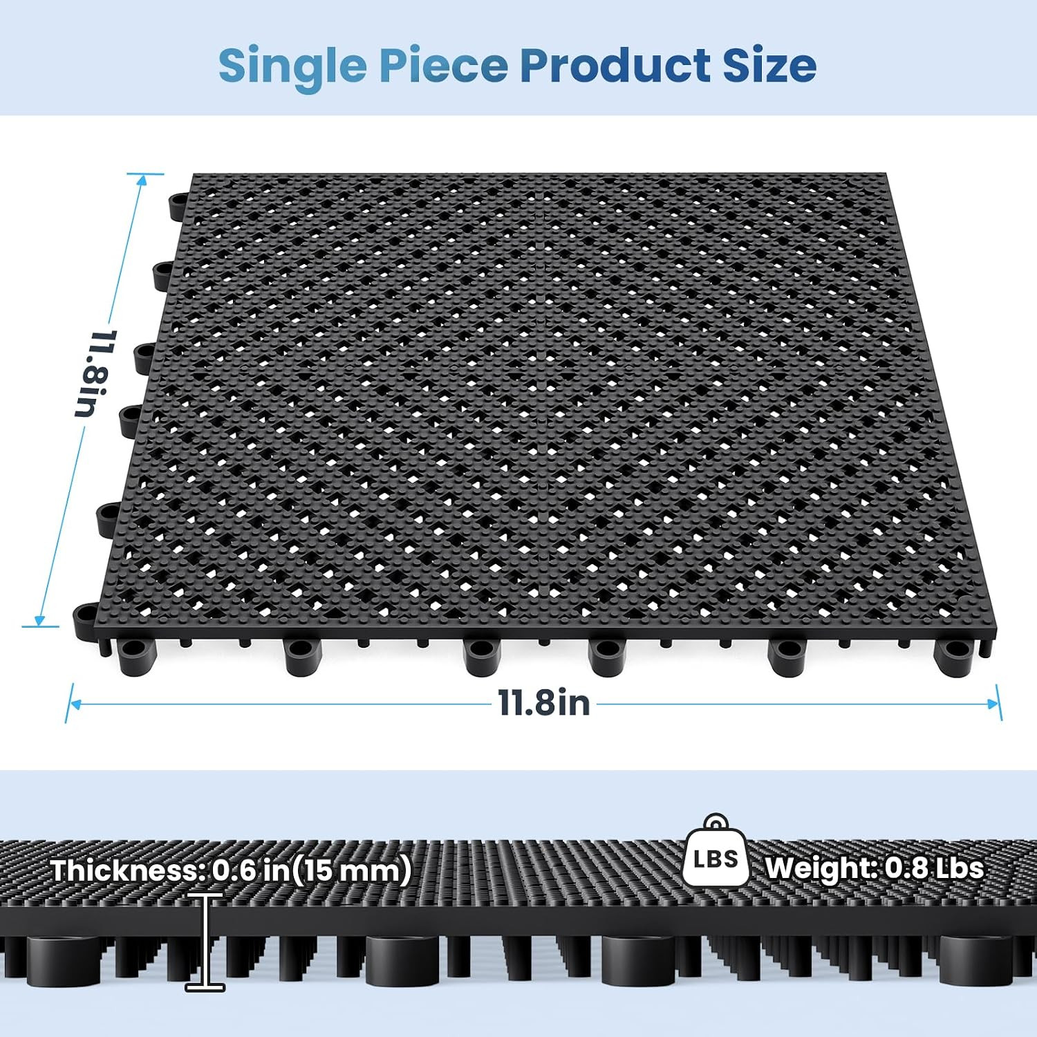 60Pcs Interlocking Drainage Floor Tiles 11.8″ Soft PVC Anti Slip Mat Pool Black