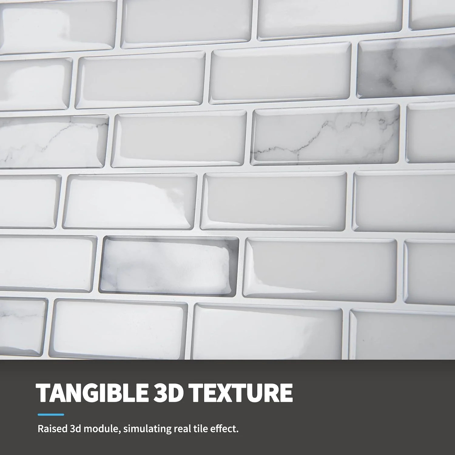 10-Pack Peel and Stick Stone Backsplash Tile, 12″ x 12″, White Marble | Strong A