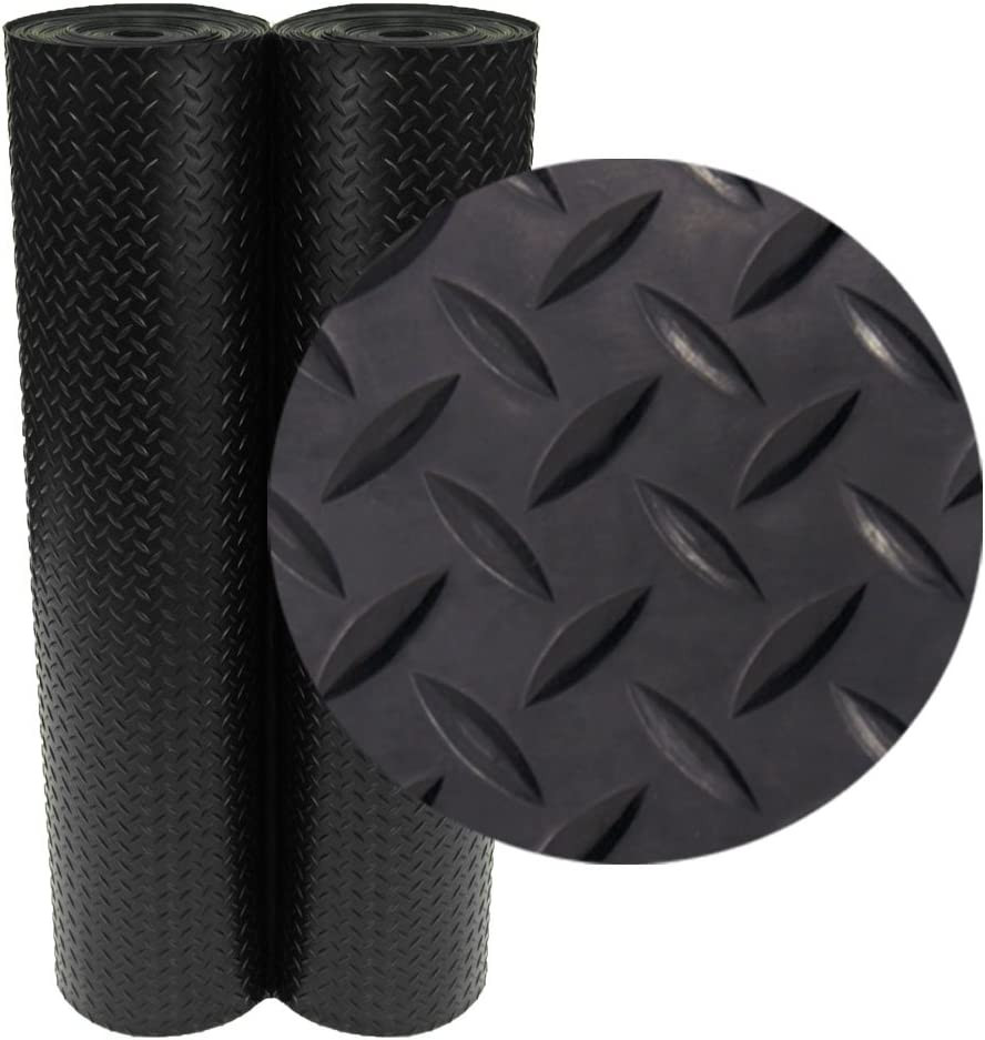 Diamond-Plate Rubber Flooring Roll – 3 Mm X 4 Ft X 7 Ft Roll – Black