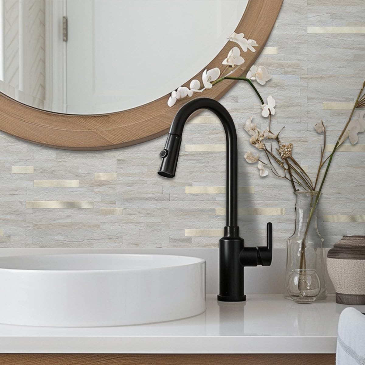 20 Sheets Faux Stone Peel and Stick Backsplash, Beige Marble Look PVC Wall Ti…