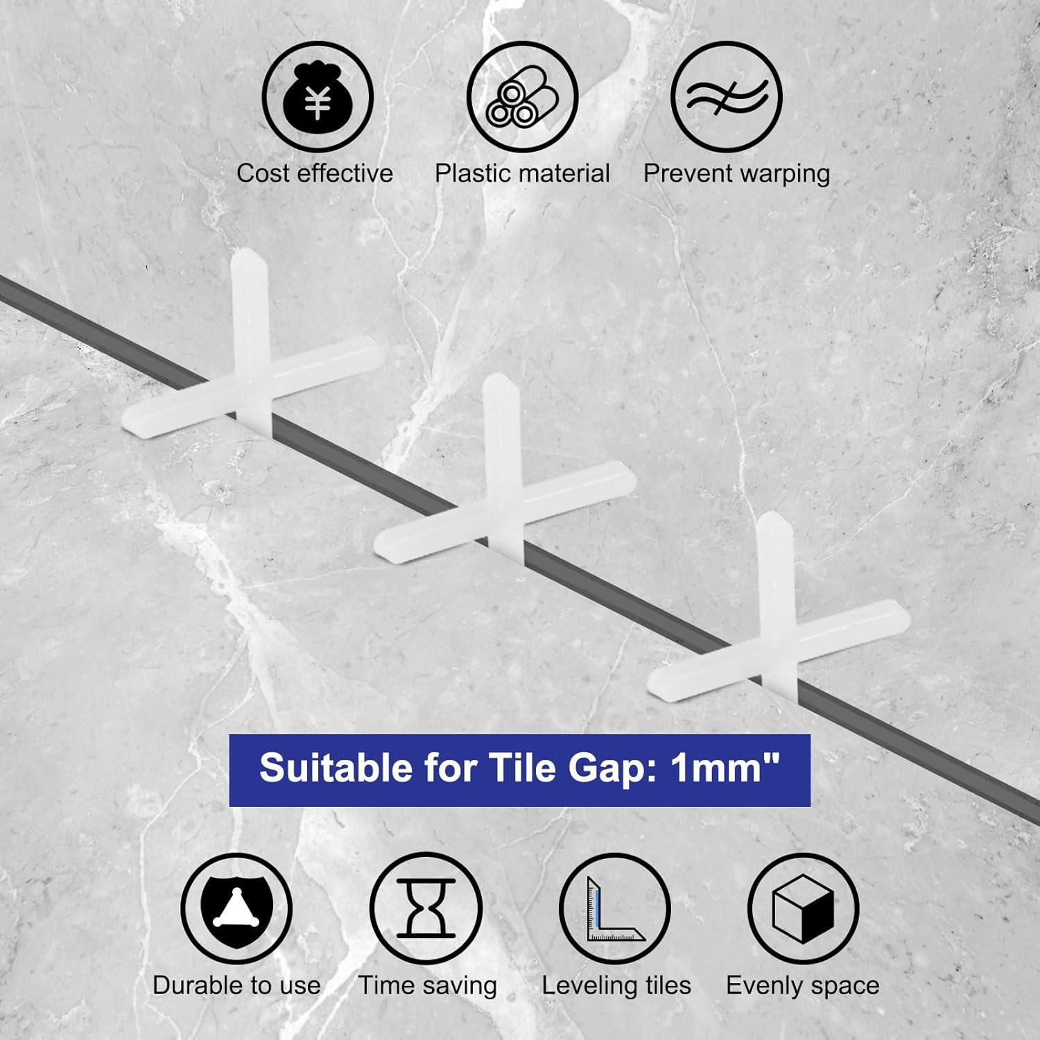 800Pcs Tile Spacers, 1mm 1/32″ Cross Shape Wall Floor Tile Spacer Tiling Tools f