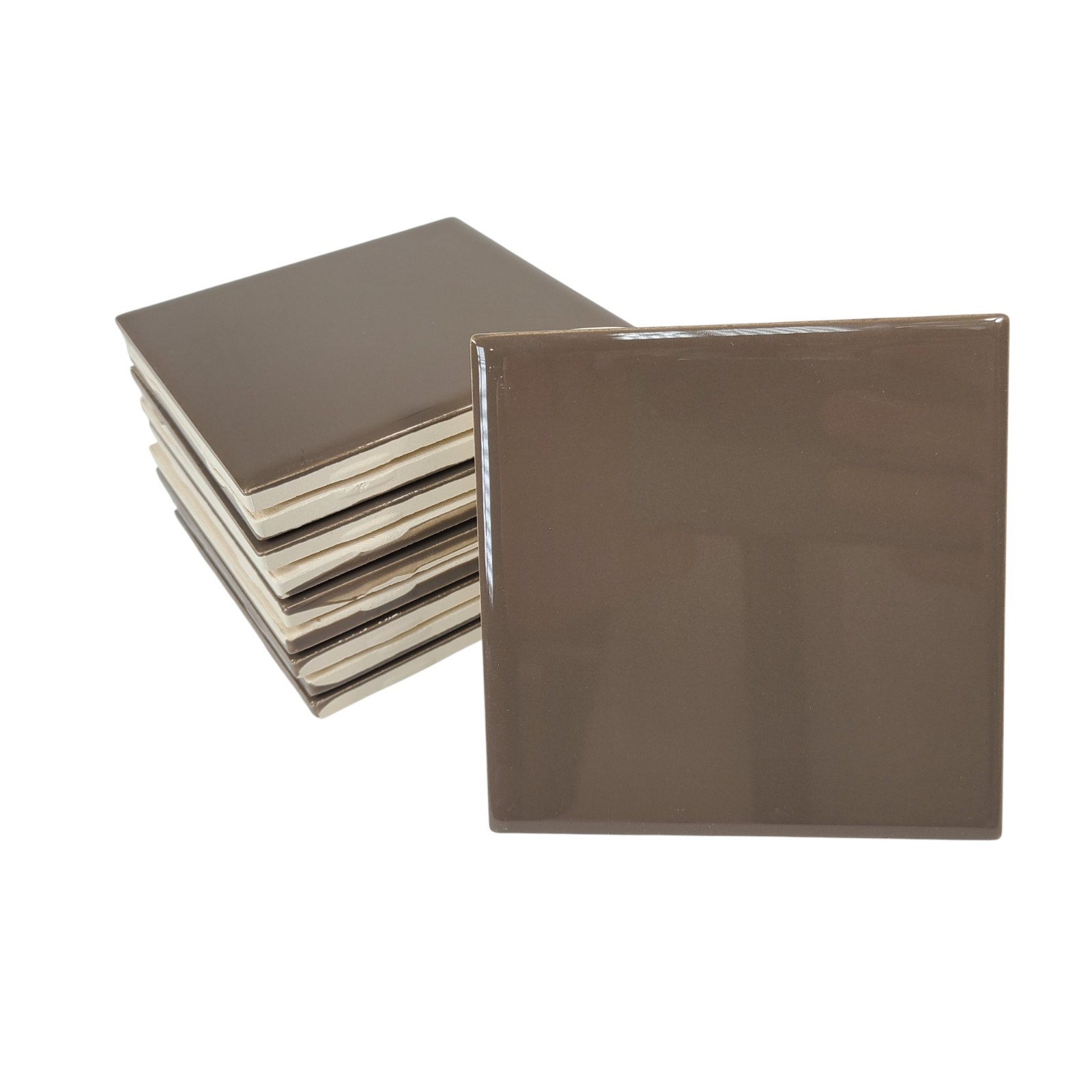 Brown Ceramic Tile 4.25 inch Subway Square Vintage Mid Century Modern Retro