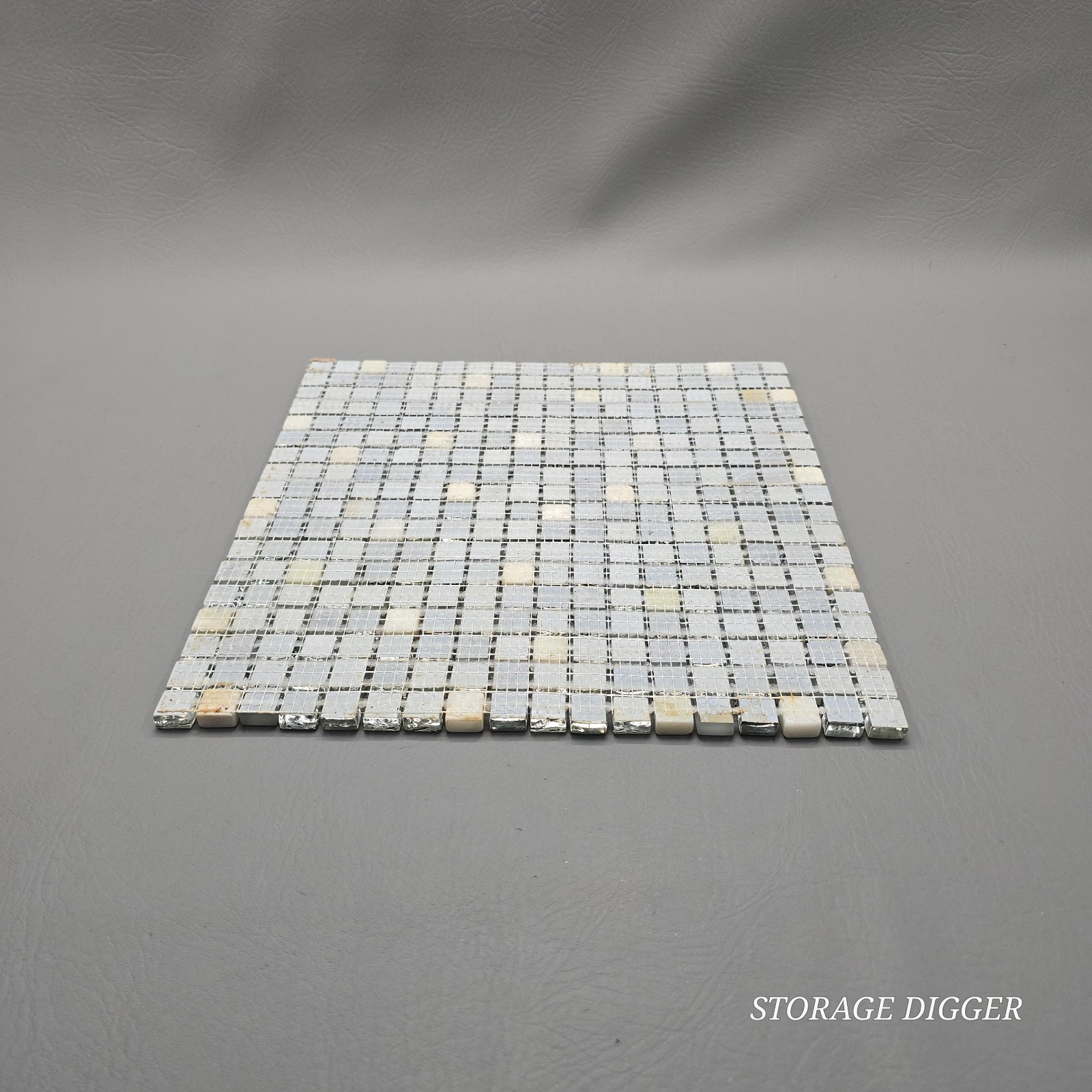 Light Green Mix Glossy Glass Mosaic Tile 1″x1″ Stacked Mesh Mounted Set of 7