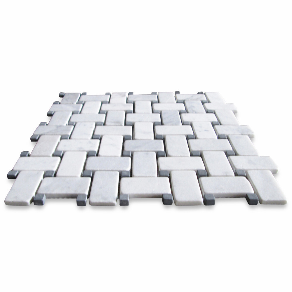 C651XT NonSlip Carrara Venato Marble Basketweave Mosaic Tile Black Dot Tumble